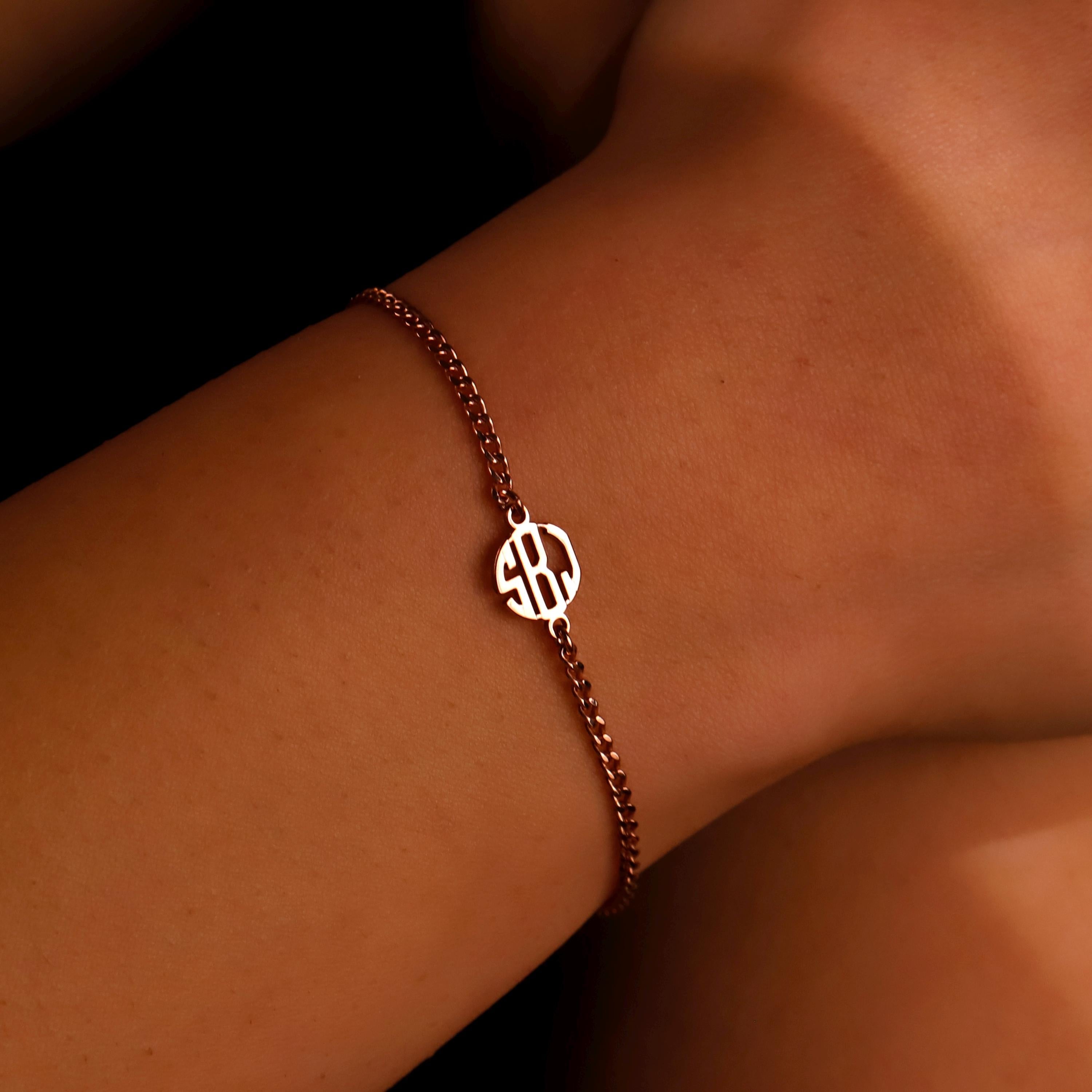 Block Monogram Bracelet by SilverGoldandRose - Personalize Your Style with a Unique Touch