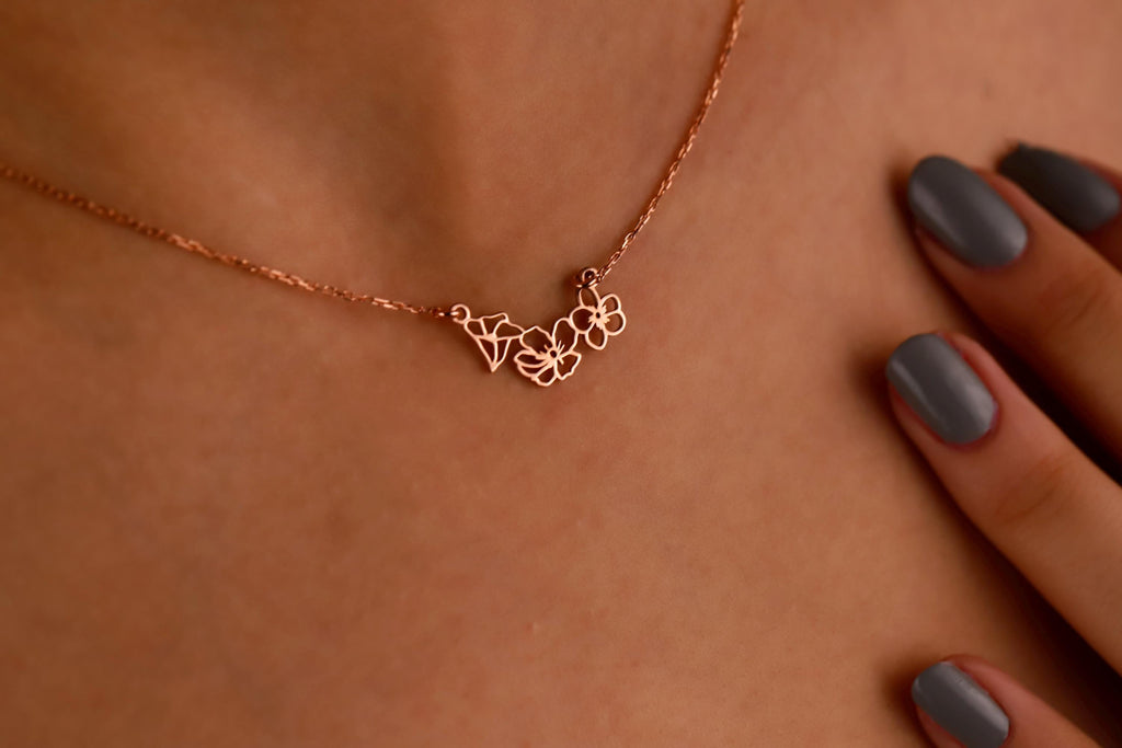 Blooming Gifts Birth Month Flower Necklace | Gold & Silver Interlocking Family Jewelry