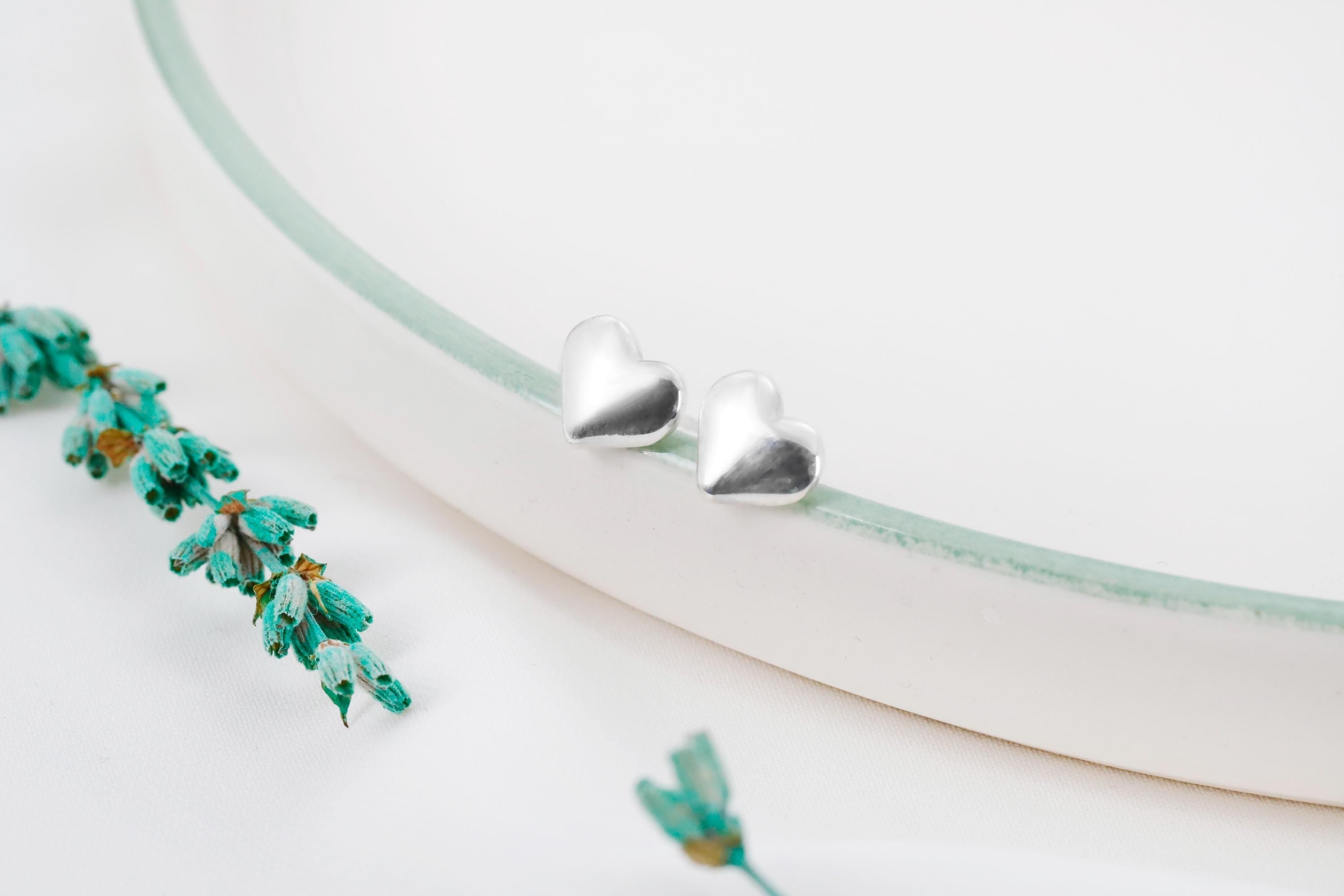 SilverGoldandRose Puff Heart Charm Stud Earrings - Romantic Minimalist Jewelry for Anniversaries