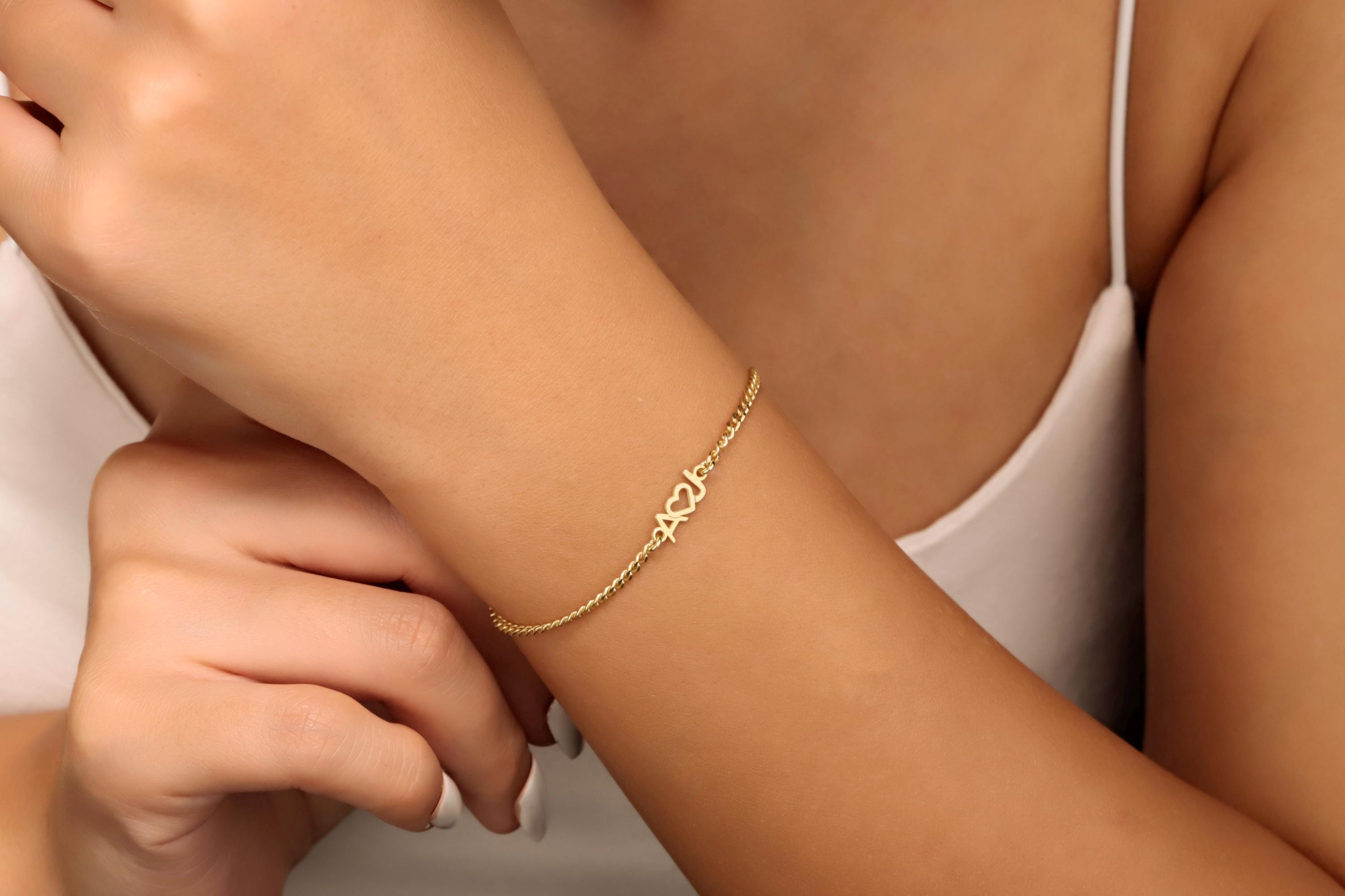 Heartfelt Creations 14K Gold Intertwined Initials Bracelet - Customizable Couple Jewelry with Interlocking Letters