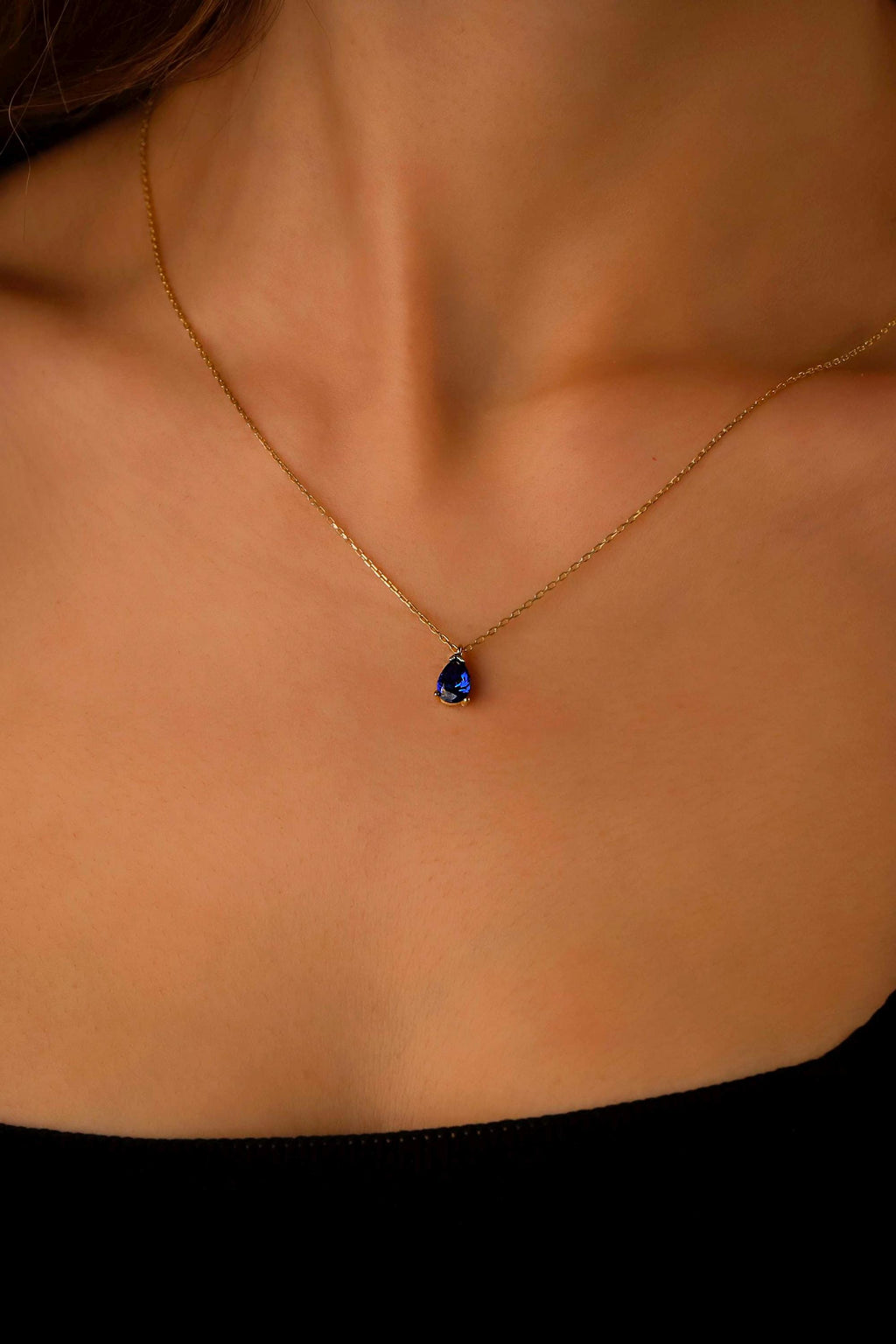 14K Gold Sapphire Jewelry Set - Elegant Sterling Silver Drop Earrings & Necklace for Timeless Style