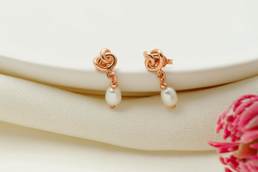 Elysian Designs Pearl Drop Dangle Earrings - Elegant Celtic Knot for Bridesmaids & Moms