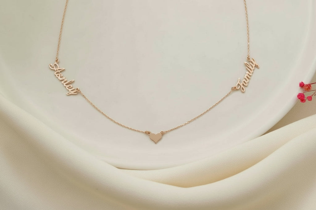 Gold Charm Co. Personalized Gold Heart Necklace with Two Names – Dainty Gift for Her in Gold, Rose & Silver