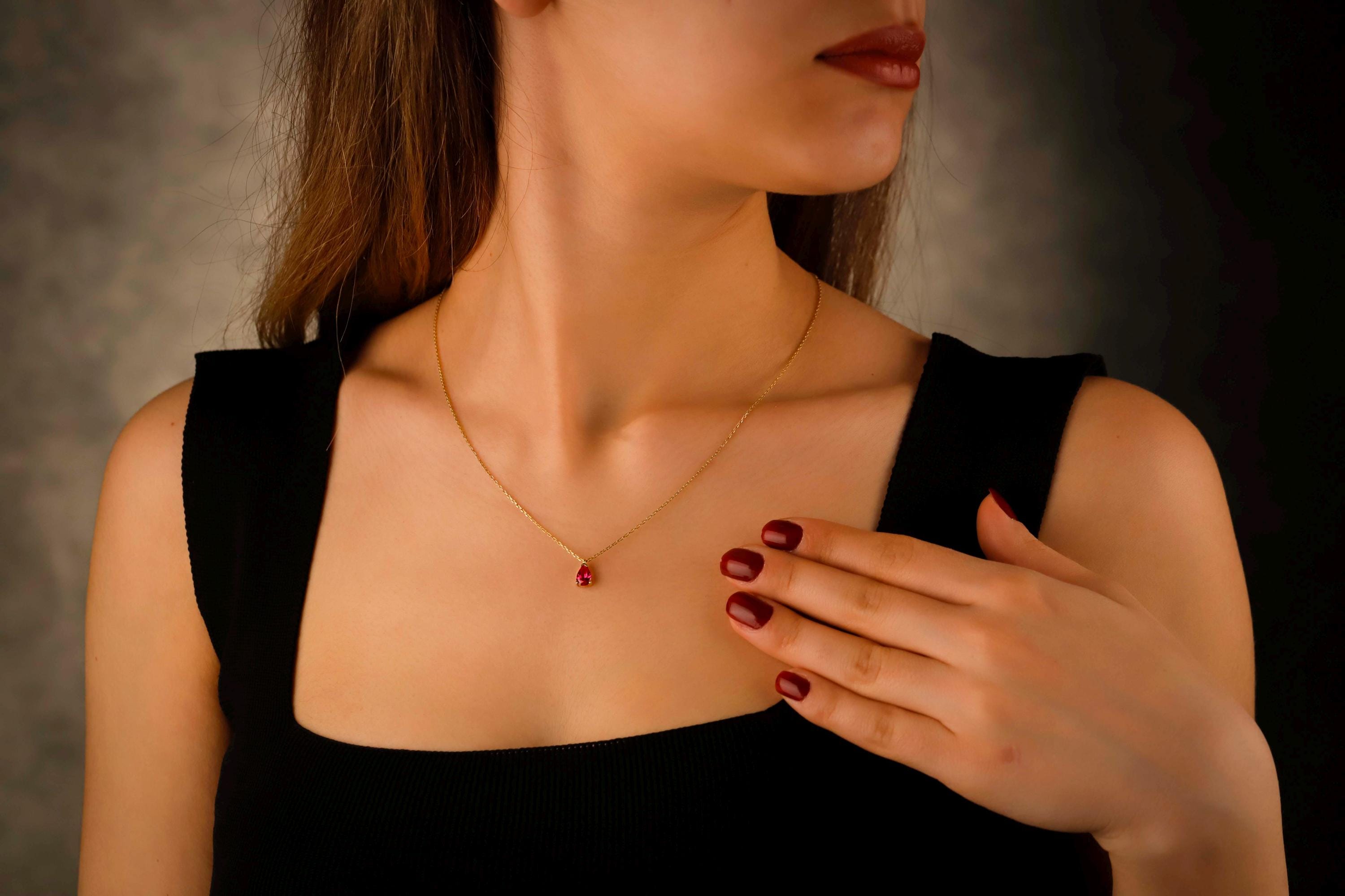 Radiant Ruby & 14K Gold Jewelry Set - Elegant Sterling Silver Drop Earrings & Necklace