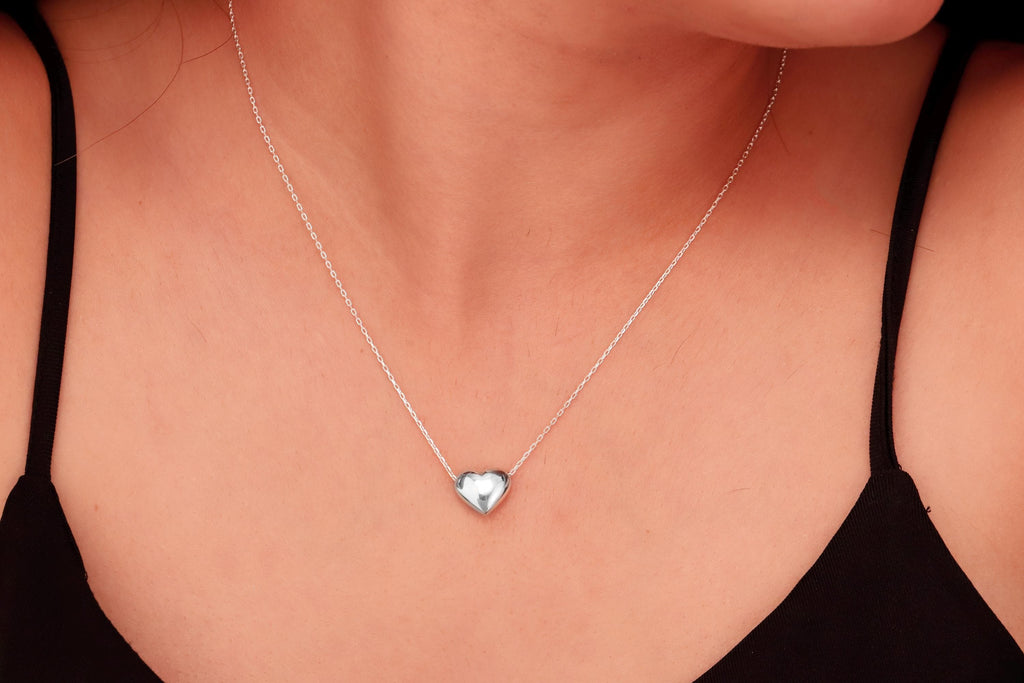 Bubble Heart Charm 3D Moveable Necklace in 925 Sterling Silver