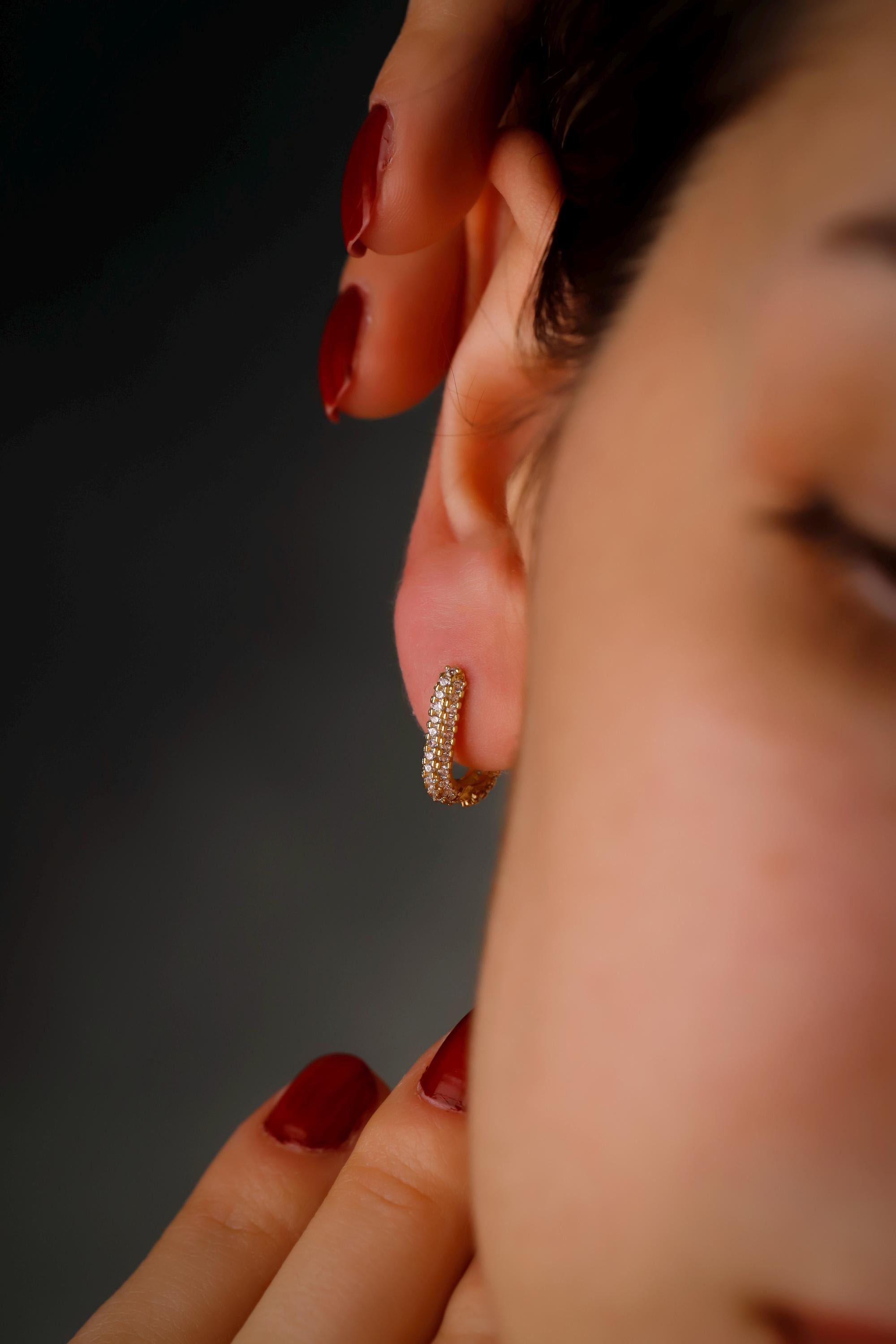 Sparkling Silver Diamond Huggie Earrings | Dainty CZ Cartilage Hoops for Your Earring Stack | Perfect Gift Idea