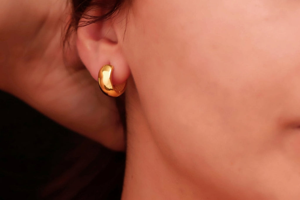 Gold & Glam 18K Gold Chunky Hoop Earrings - Bold Dome Design with 925 Sterling Silver Base