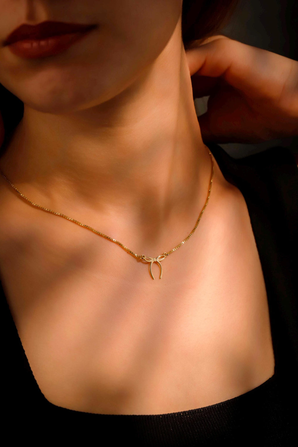 Dainty Bow Necklace by SilverGoldandRose - 14K Gold Ribbon Pendant