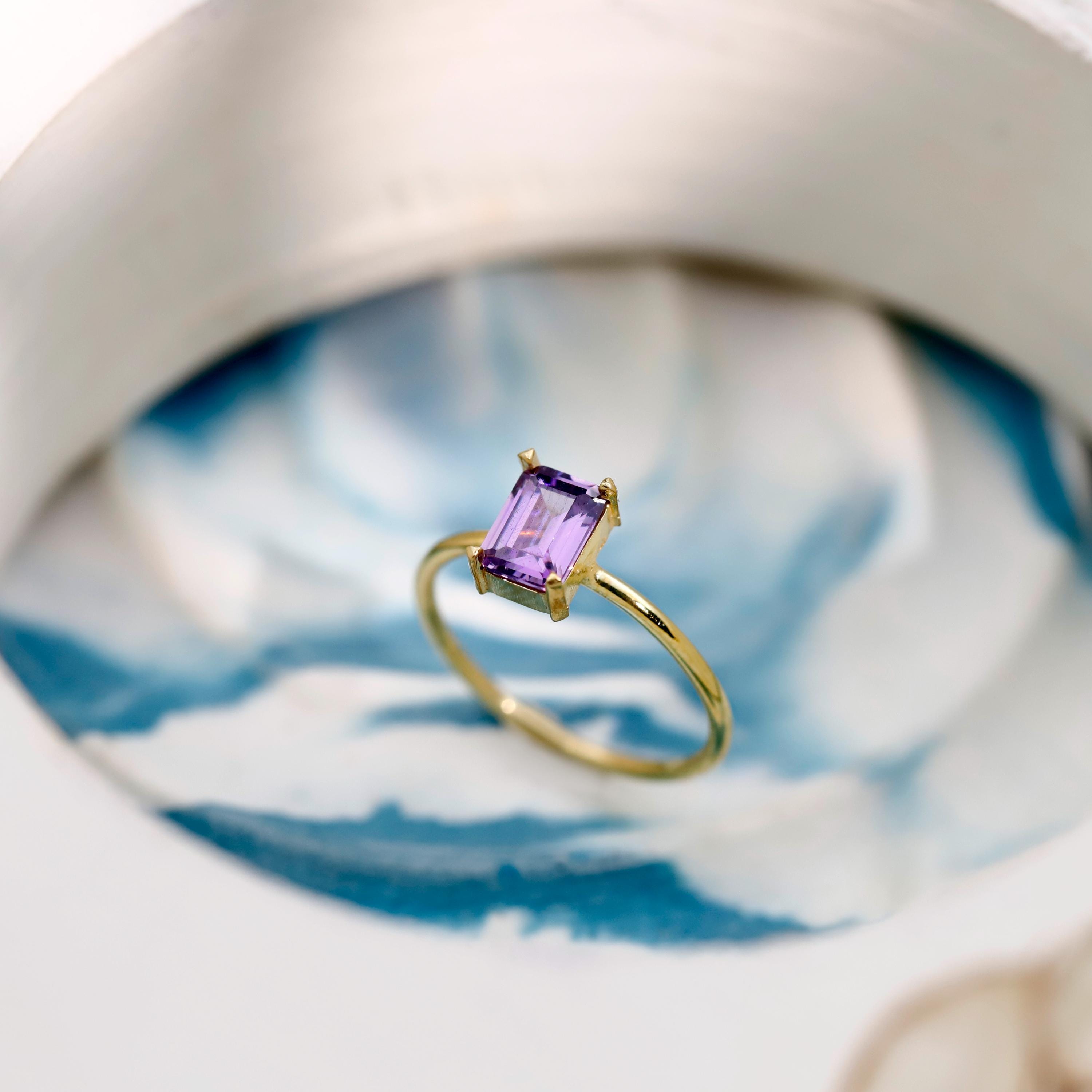 Personalized Baguette Gemstone Ring in Sterling Silver, Gold, and Rose