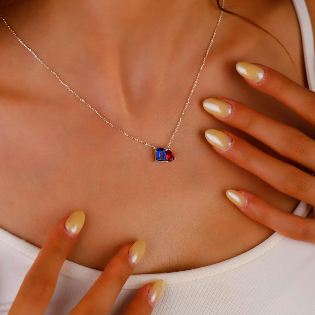 Toi Et Moi Birthstone Necklace in 925 Sterling Silver, Gold, and Rose