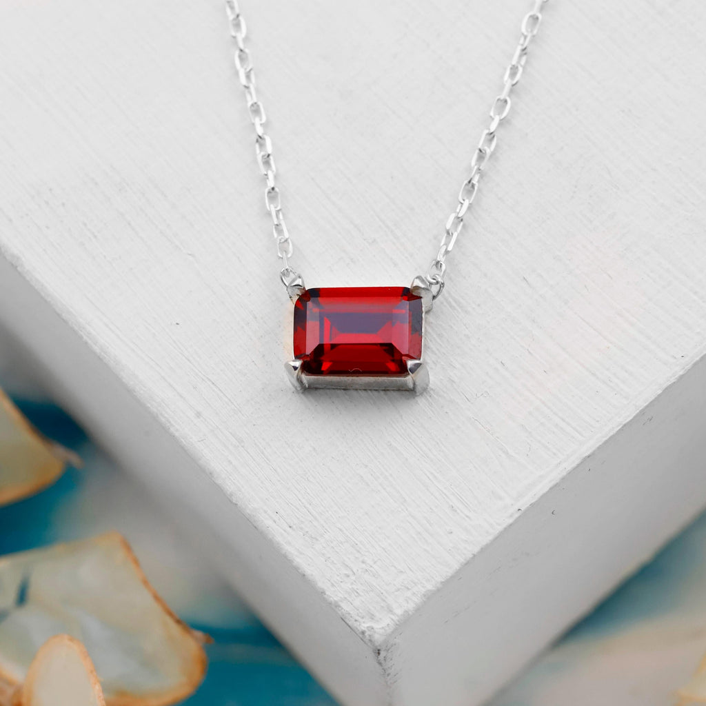 Baguette Birthstone Necklace Sterling Silver, Gold, and Rose Gold