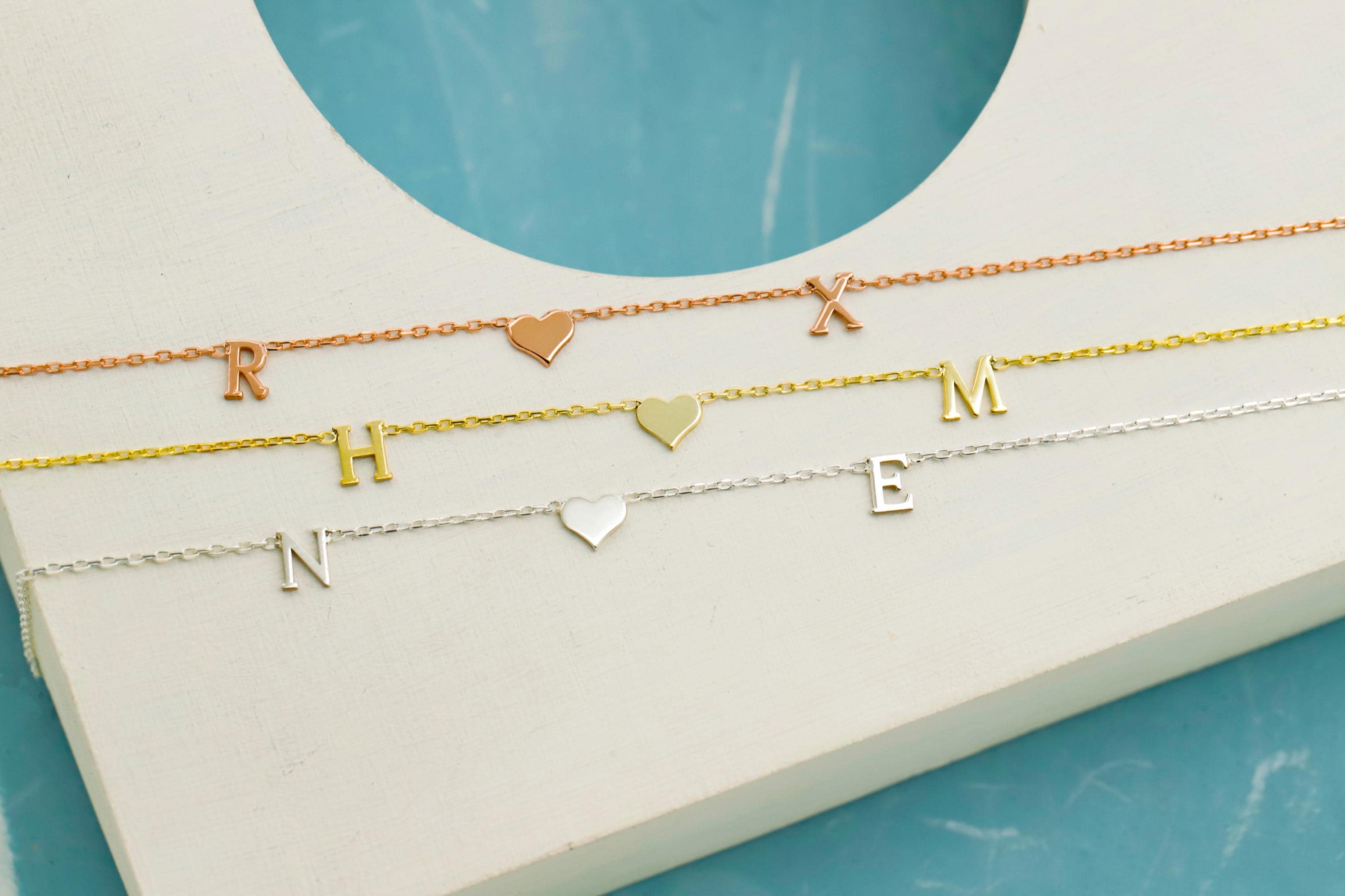 Heartfelt Initial Necklace by SilverGoldandRose - Sterling Silver, Waterproof &amp; Anti-Tarnish, Perfect for Personalization