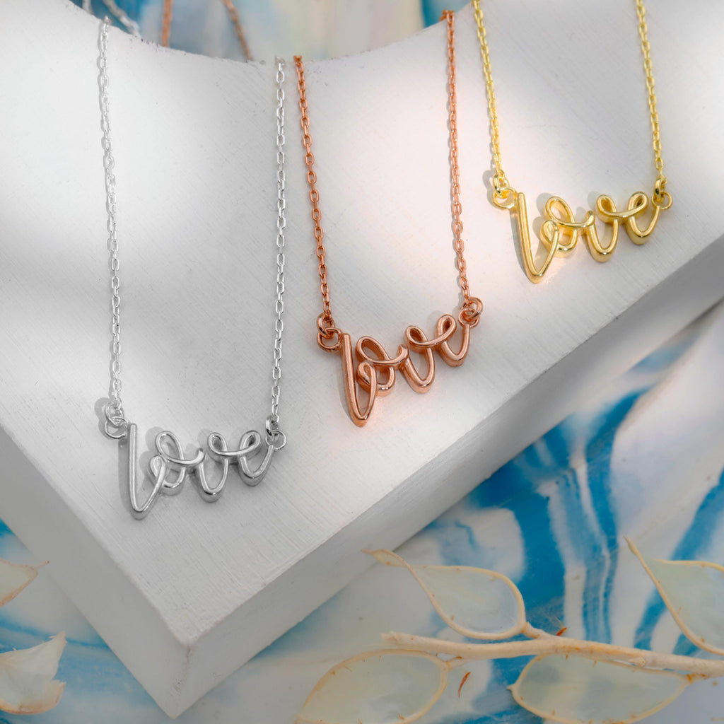 Dainty Love Necklace by SilverGoldandRose - 3D Design in Sterling Silver, Gold &amp; Rose Gold