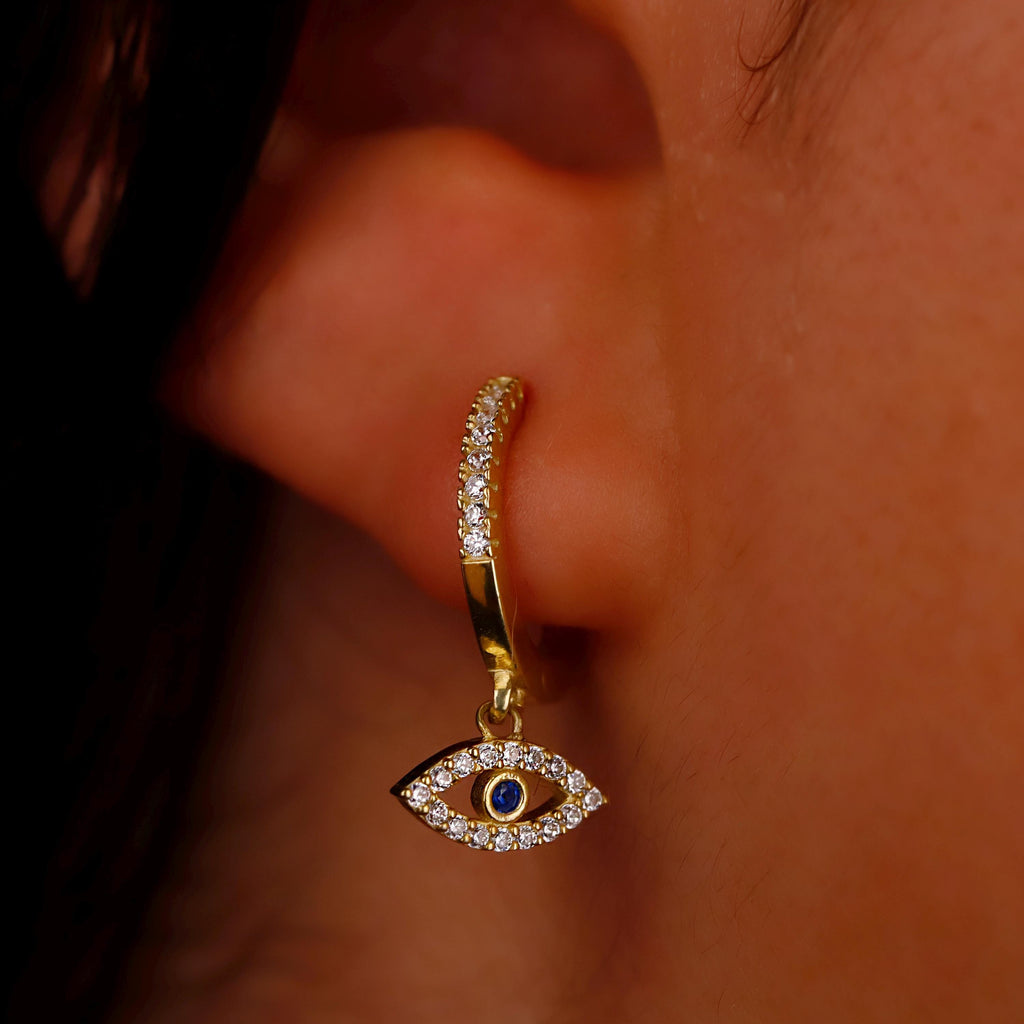 Evil Eye Huggie Hoops in 925 Sterling Silver