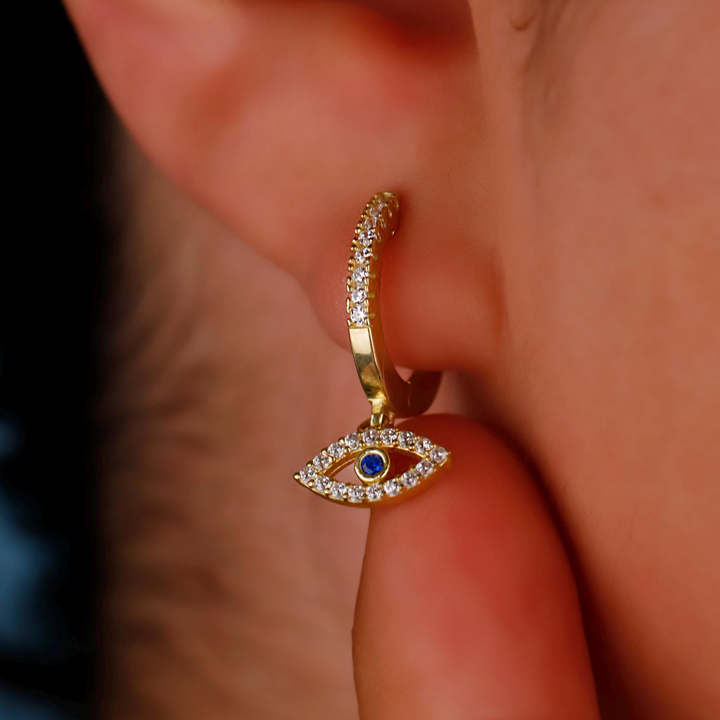 Evil Eye Huggie Hoops in 925 Sterling Silver