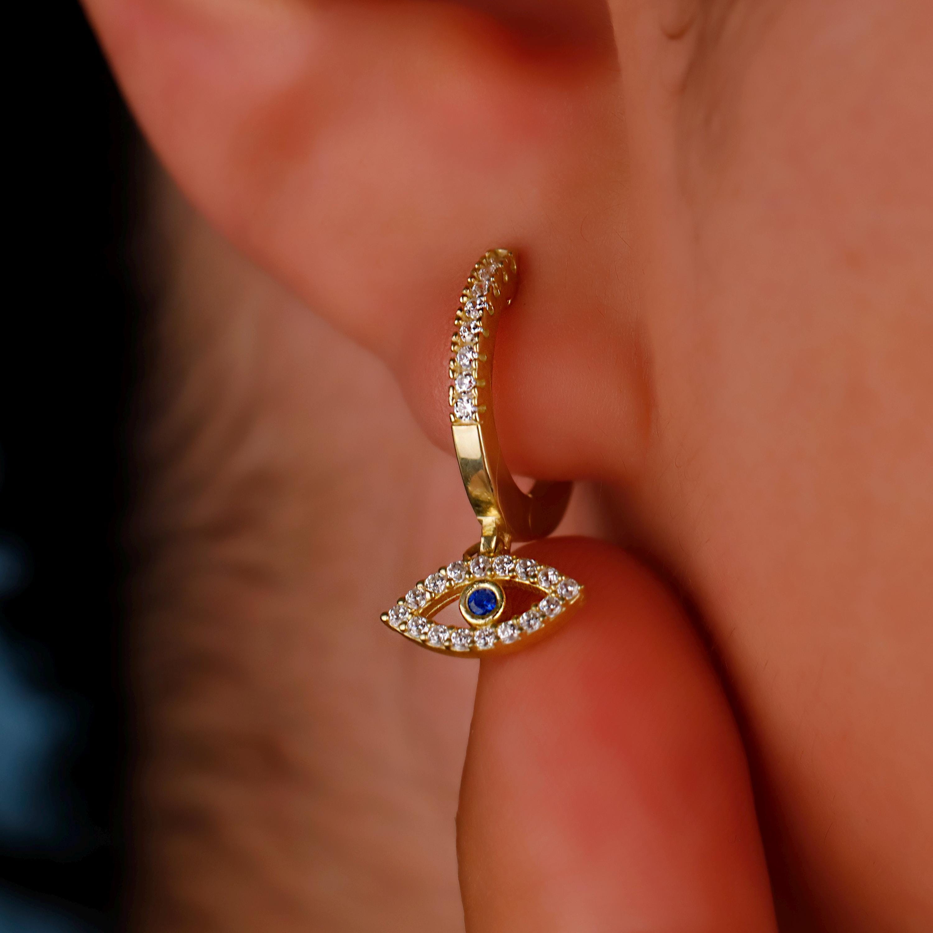Evil Eye Huggie Hoops in 925 Sterling Silver