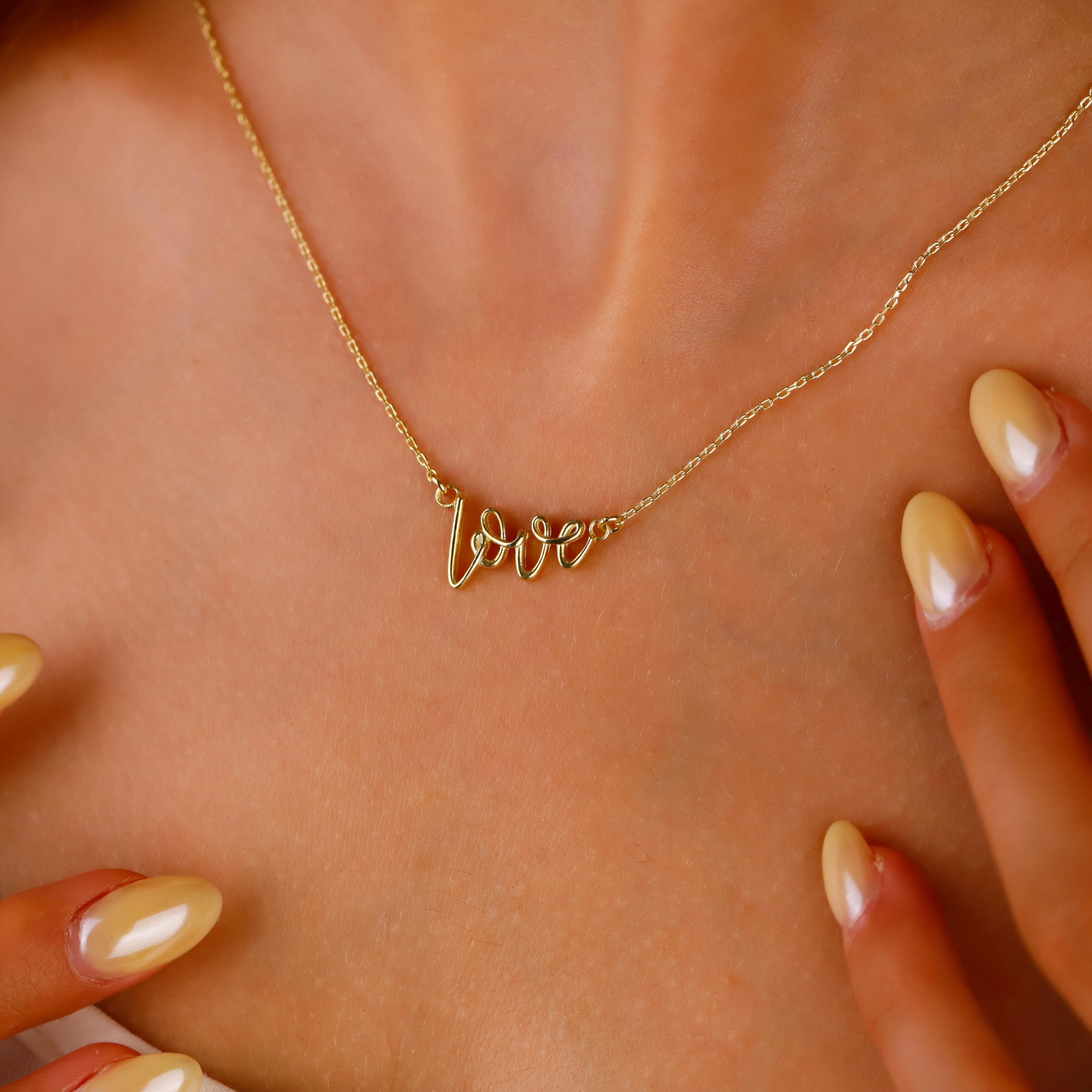 Dainty Love Necklace by SilverGoldandRose - 3D Design in Sterling Silver, Gold &amp; Rose Gold