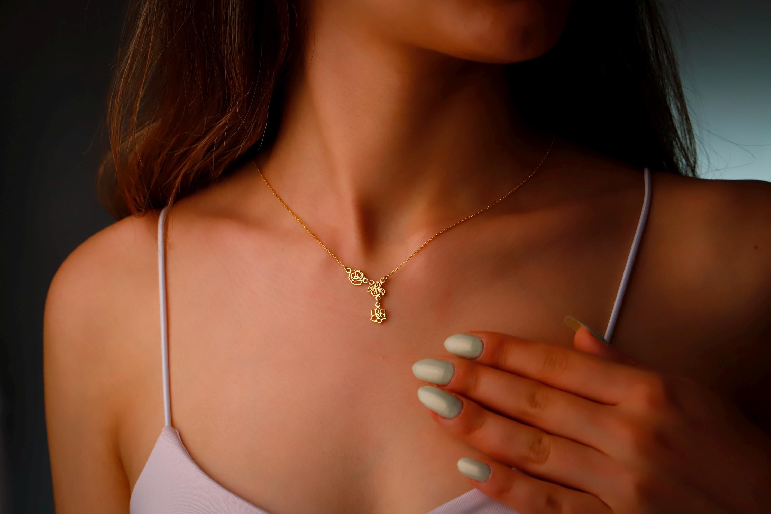 Floral Essence Personalized Birth Flower Lariat Necklace - Elegant Sterling Silver Y Design