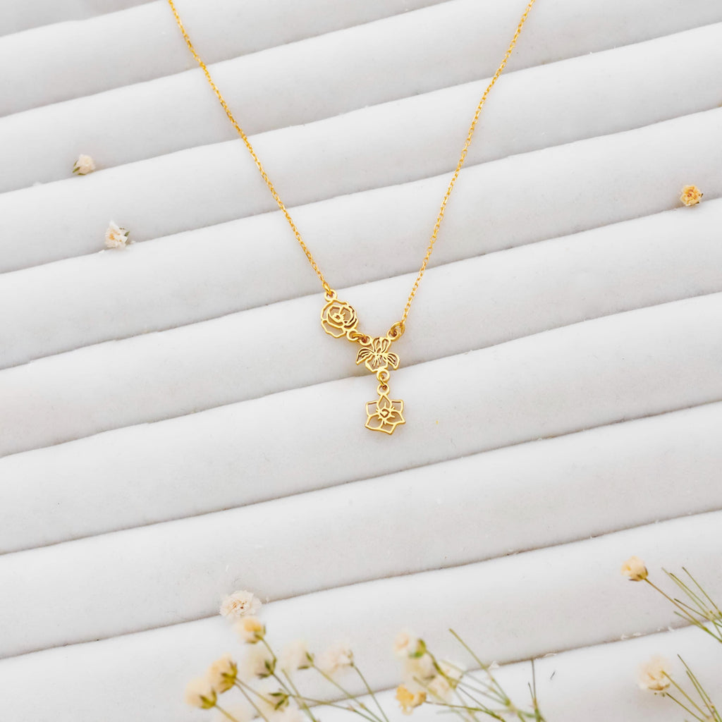 Floral Essence Personalized Birth Flower Lariat Necklace - Elegant Sterling Silver Y Design