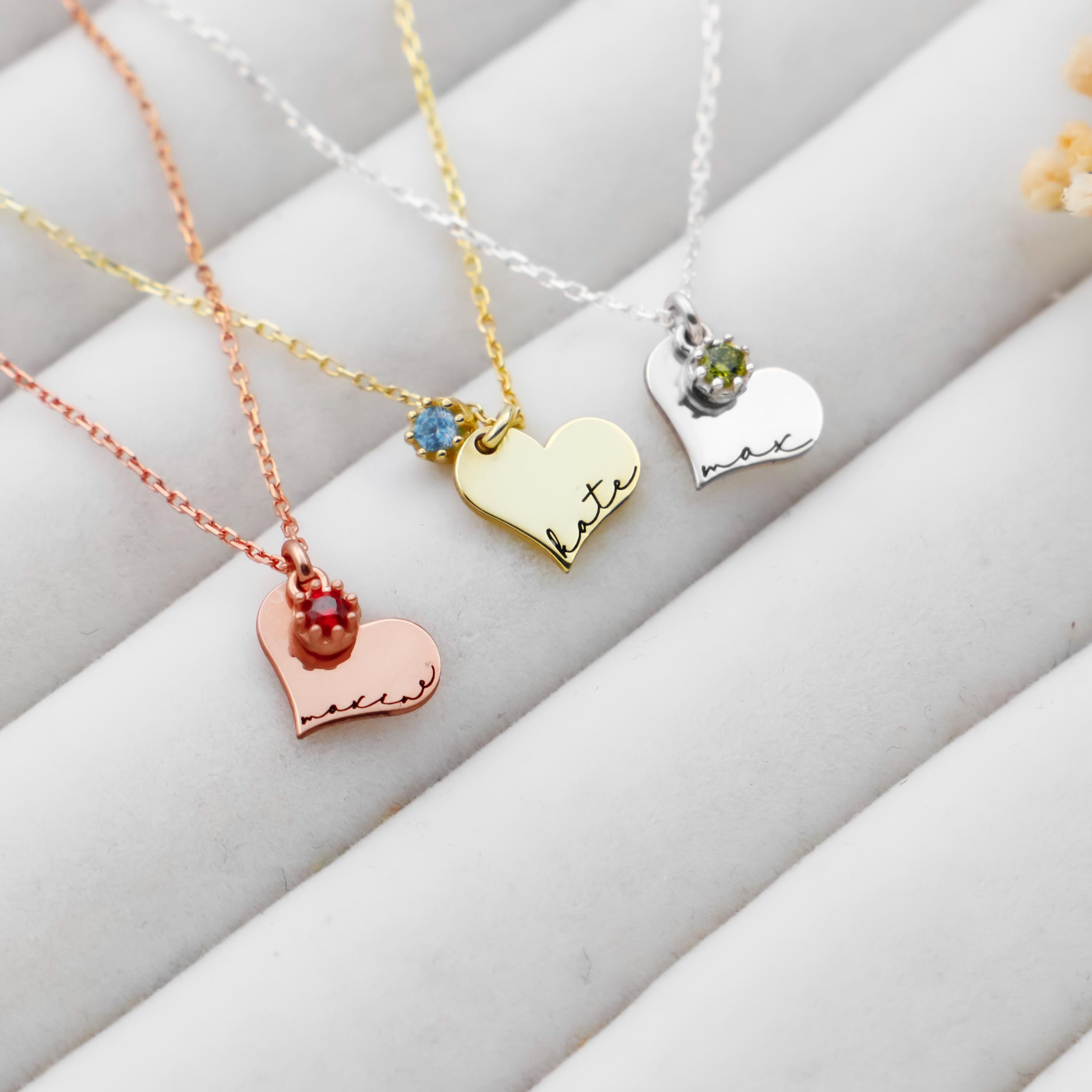 Heartfelt Creations Personalized Heart Birthstone Necklace in Sterling Silver, Gold and Rose – Dainty Elegance for Every Occasion