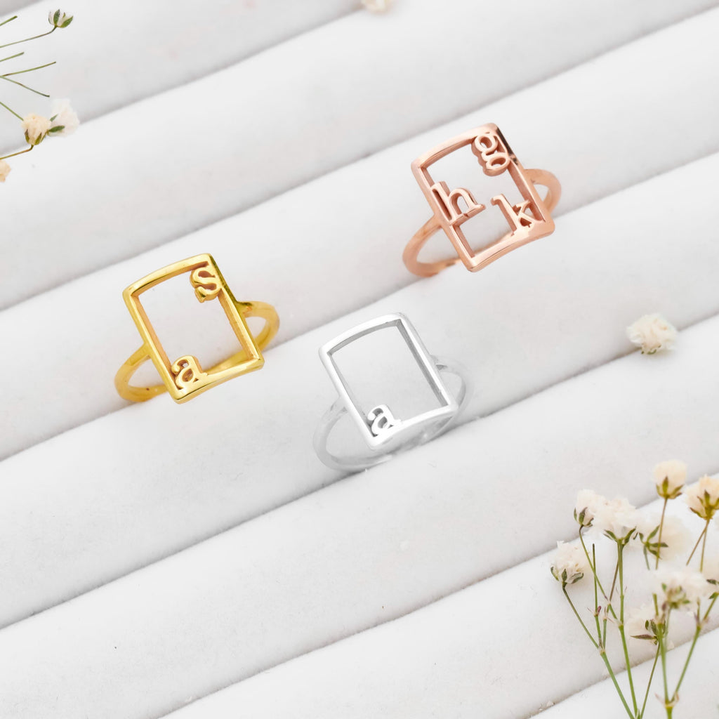 Personalized Unique Design Silver Initial Ring