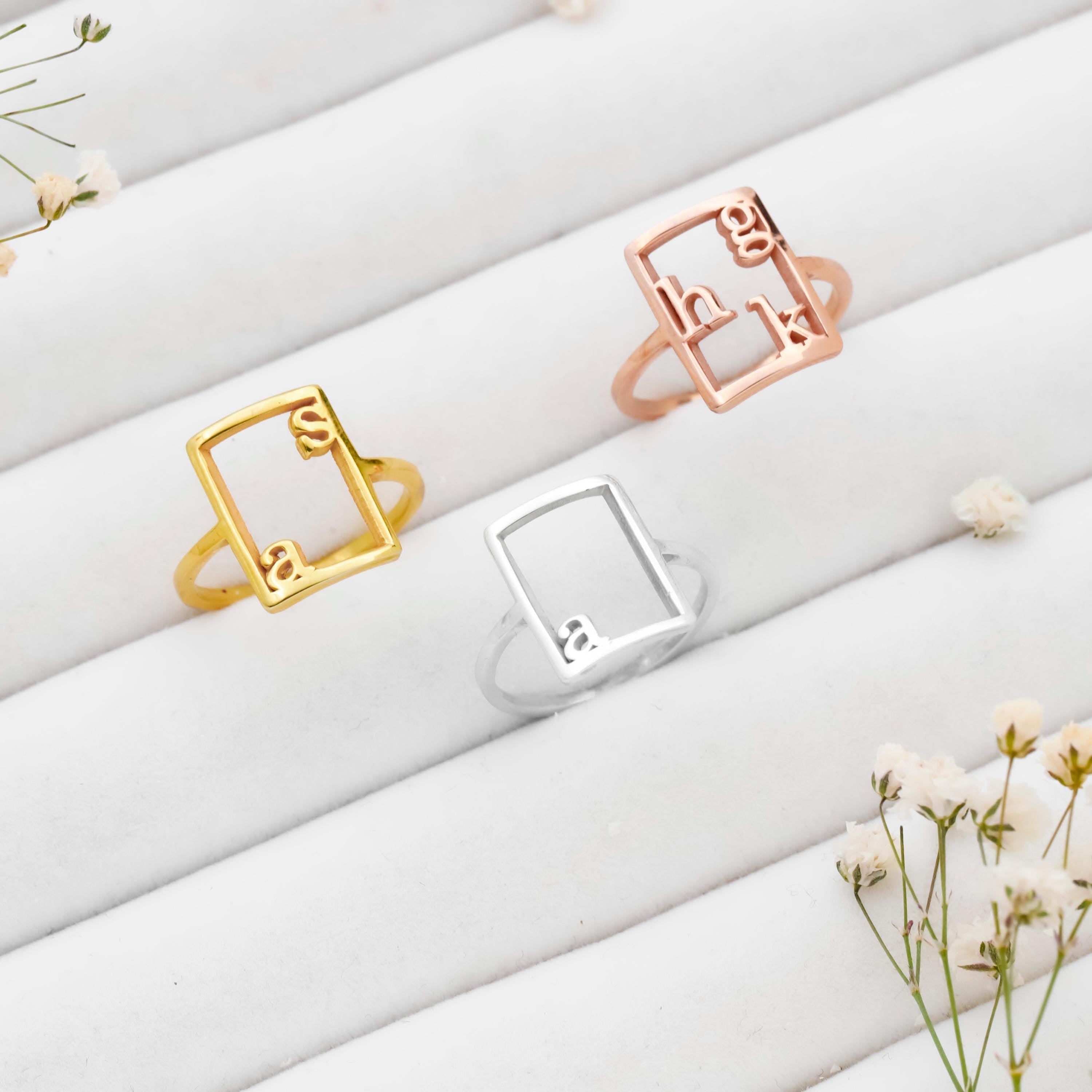 Personalized Unique Design Silver Initial Ring