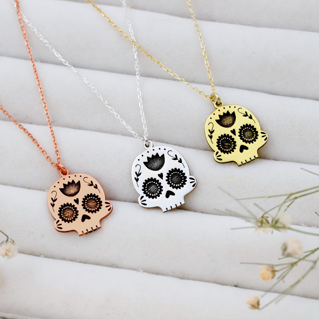 Dia De Los Muertos Celebration Sugar Skull Jewelry in 925 Sterling Silver