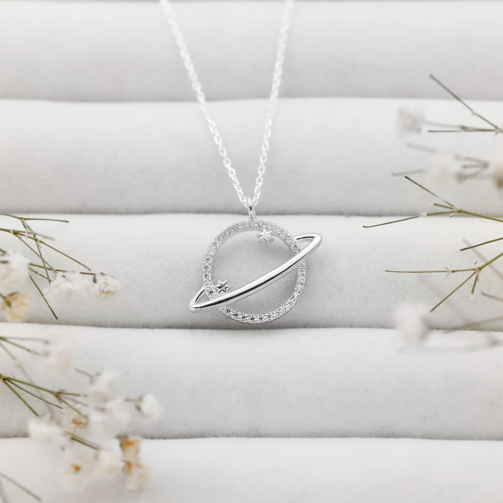 Stellar Silver Saturn Pendant Necklace - Embrace Your Cosmic Journey