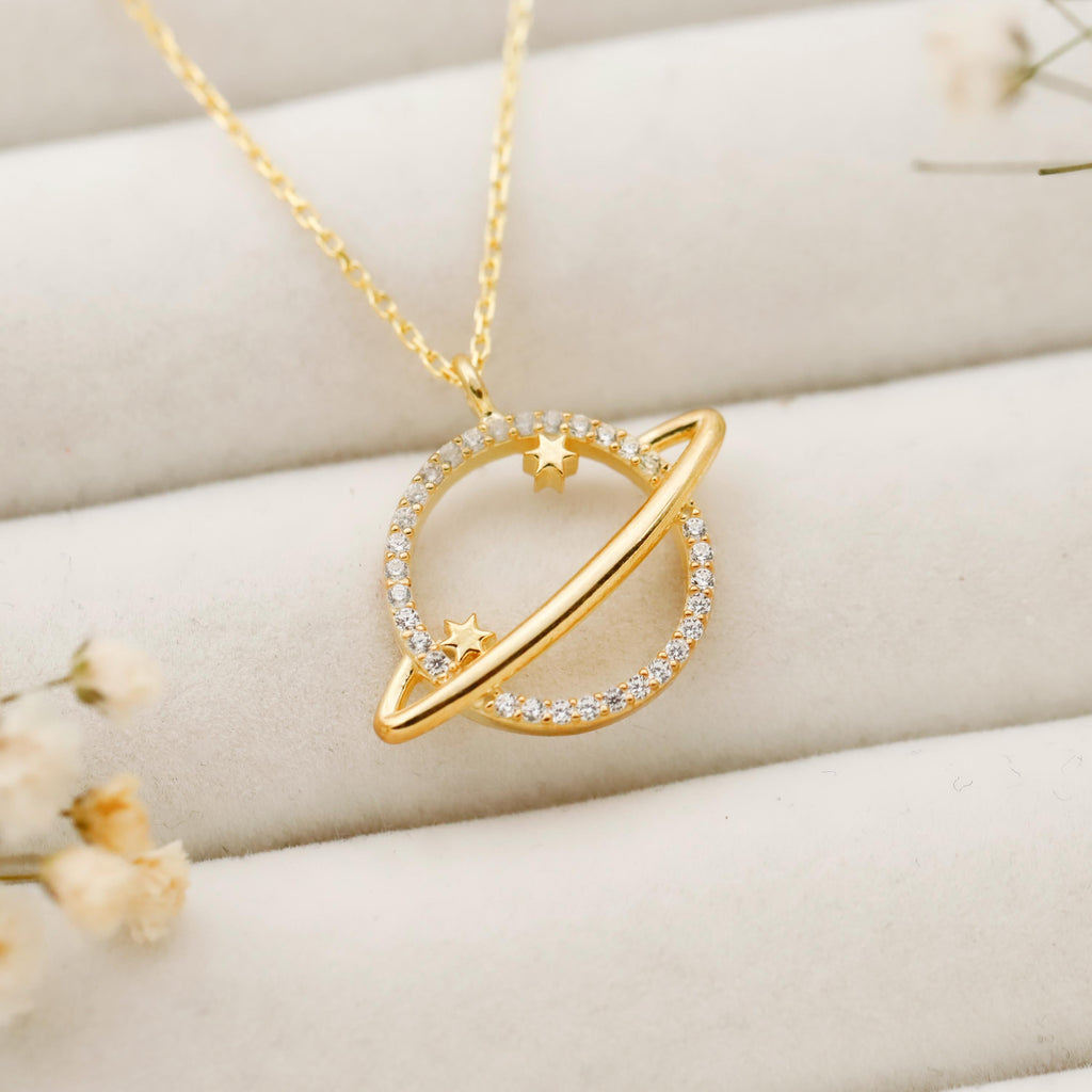 Stellar Silver Saturn Pendant Necklace - Embrace Your Cosmic Journey