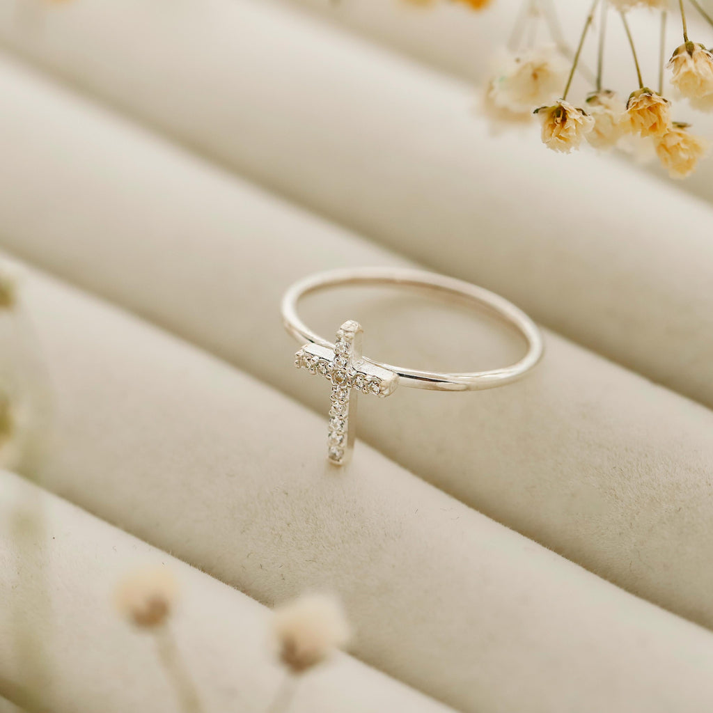 925 Sterling Silver Cross Ring | Dainty Diamond Accent Jewelry by SilverGoldandRose