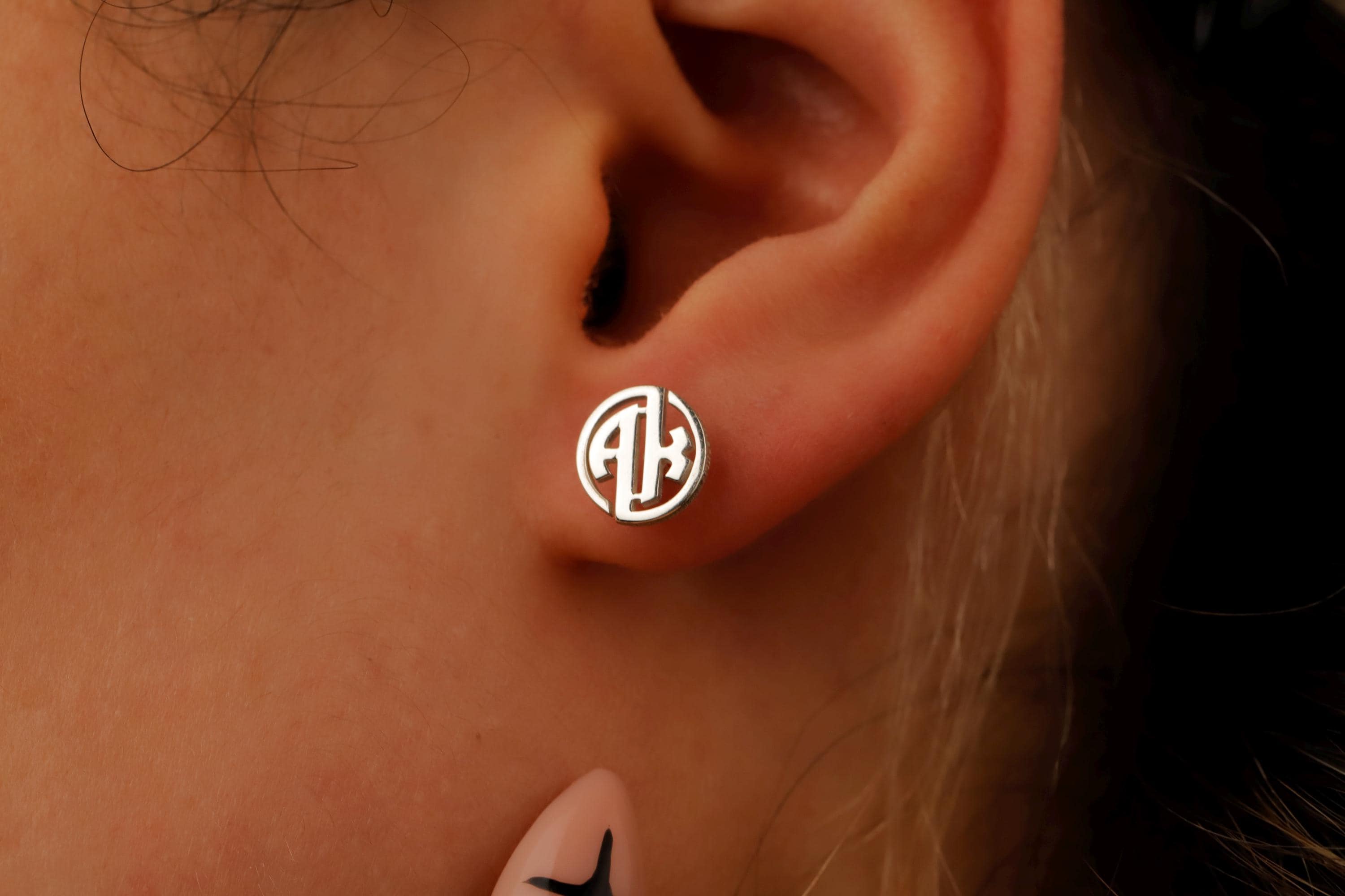 Custom Circle Monogram Earrings - Dazzling Sterling Silver Initials Studs
