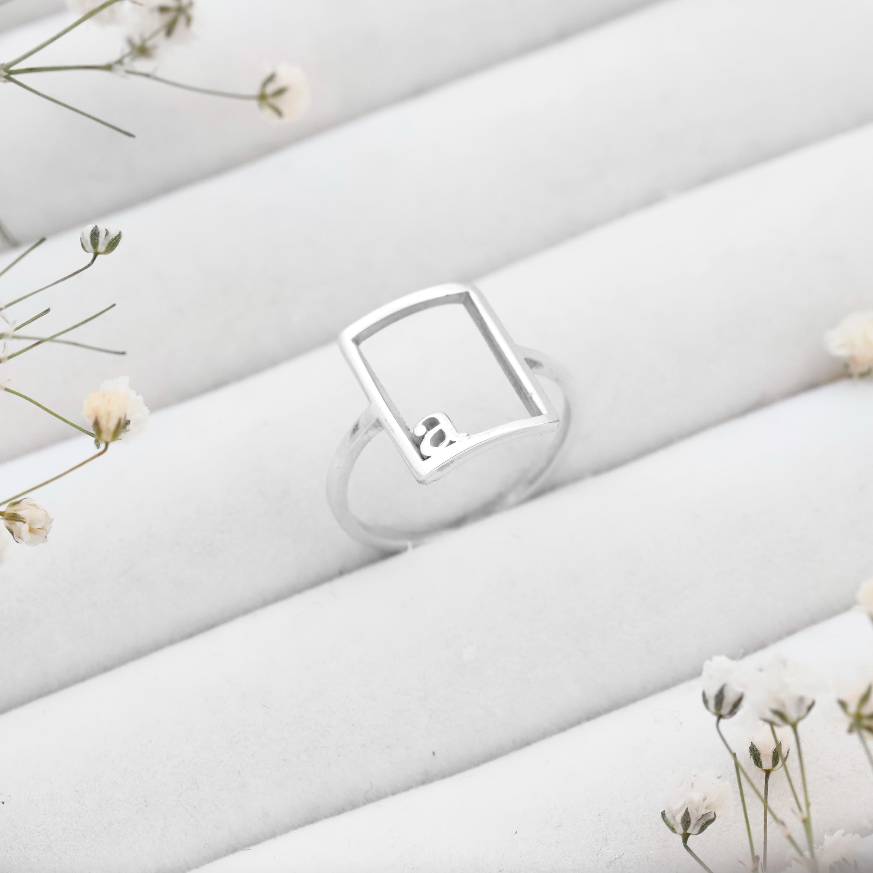 Personalized Unique Design Silver Initial Ring