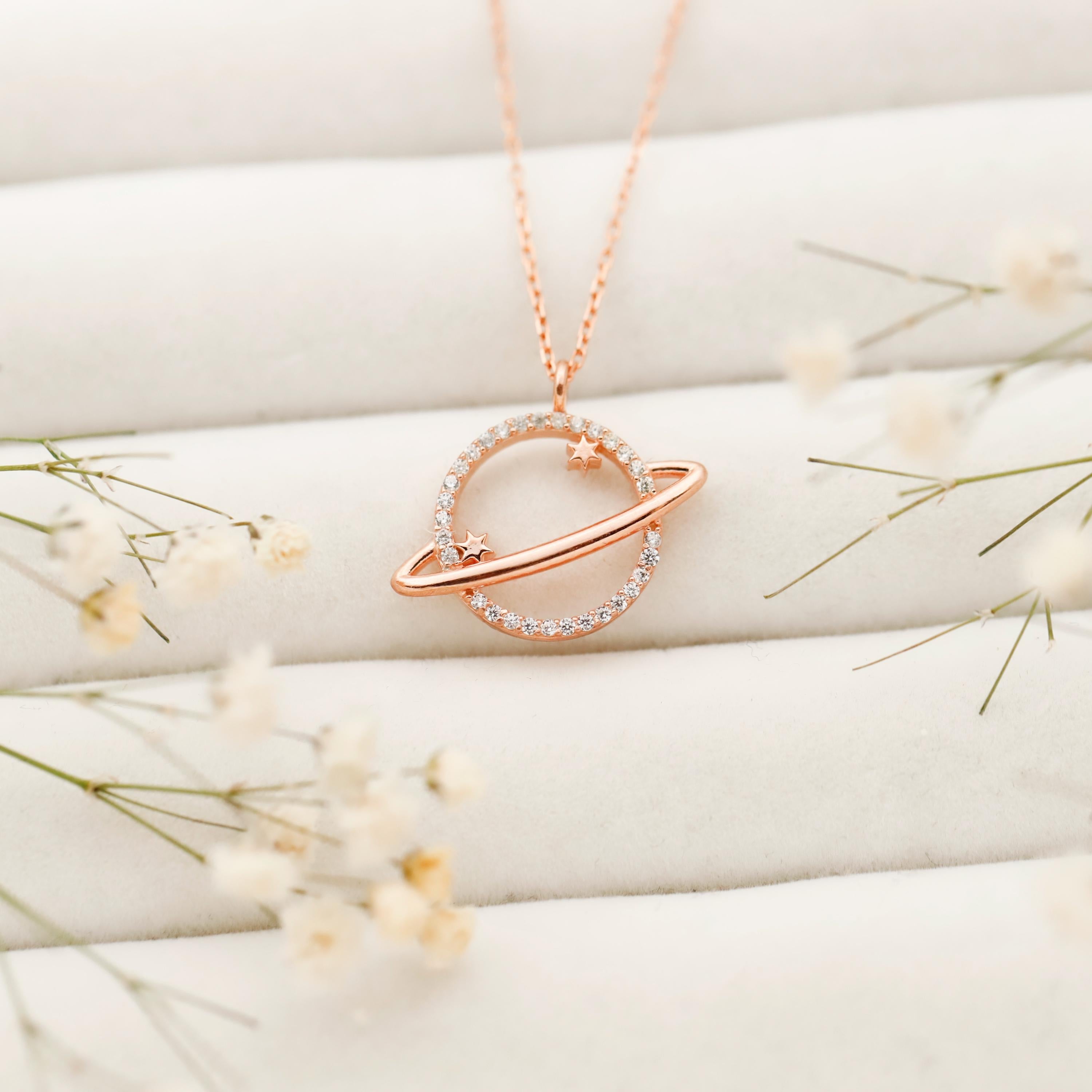 Stellar Silver Saturn Pendant Necklace - Embrace Your Cosmic Journey