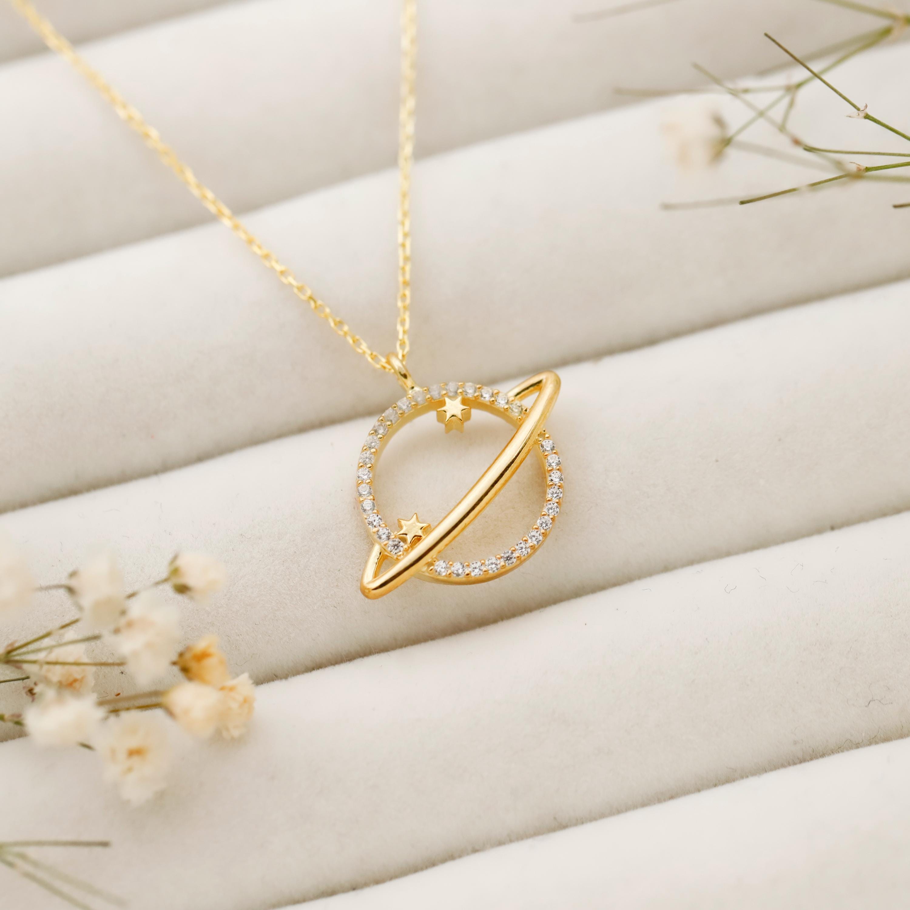 Stellar Silver Saturn Pendant Necklace - Embrace Your Cosmic Journey