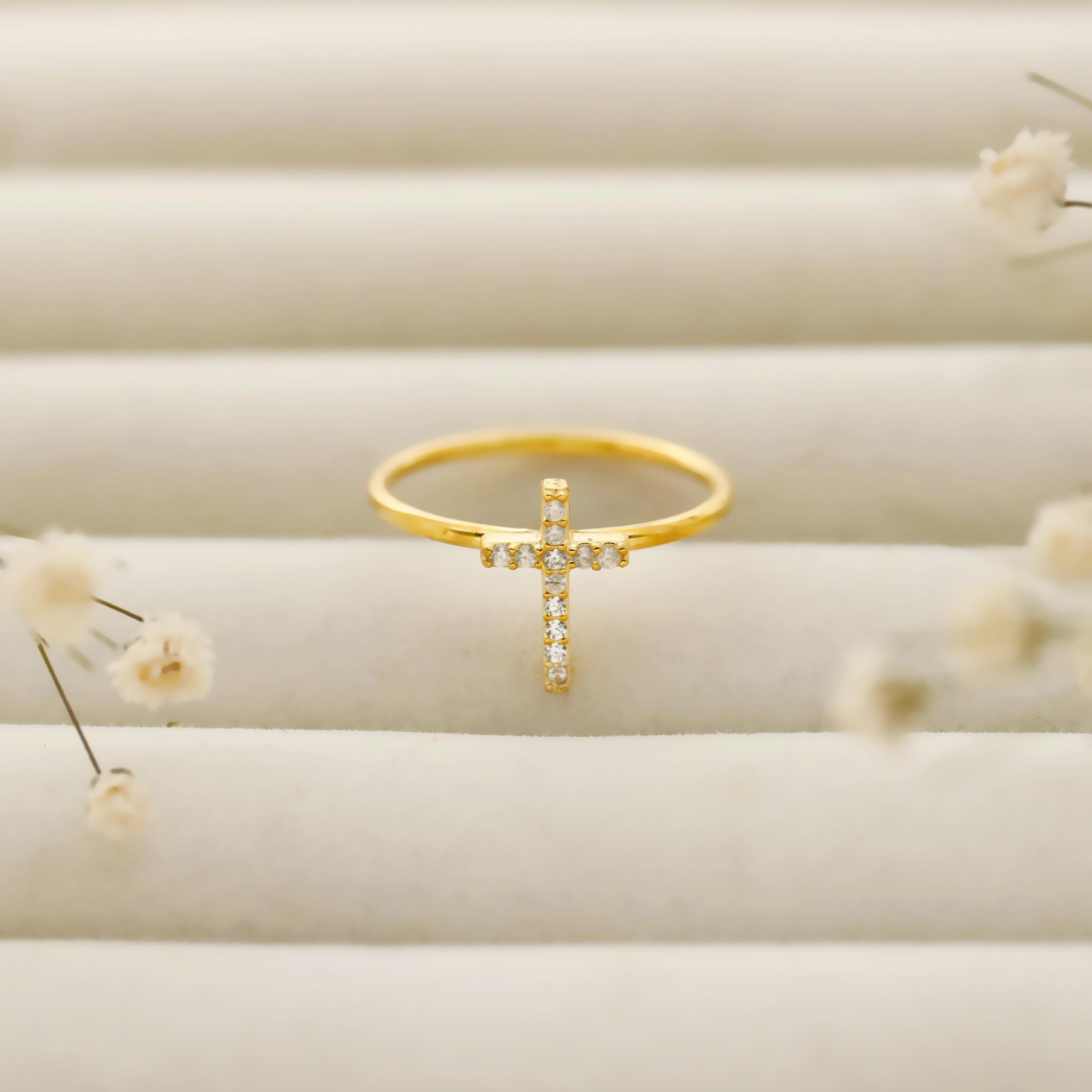 925 Sterling Silver Cross Ring | Dainty Diamond Accent Jewelry by SilverGoldandRose