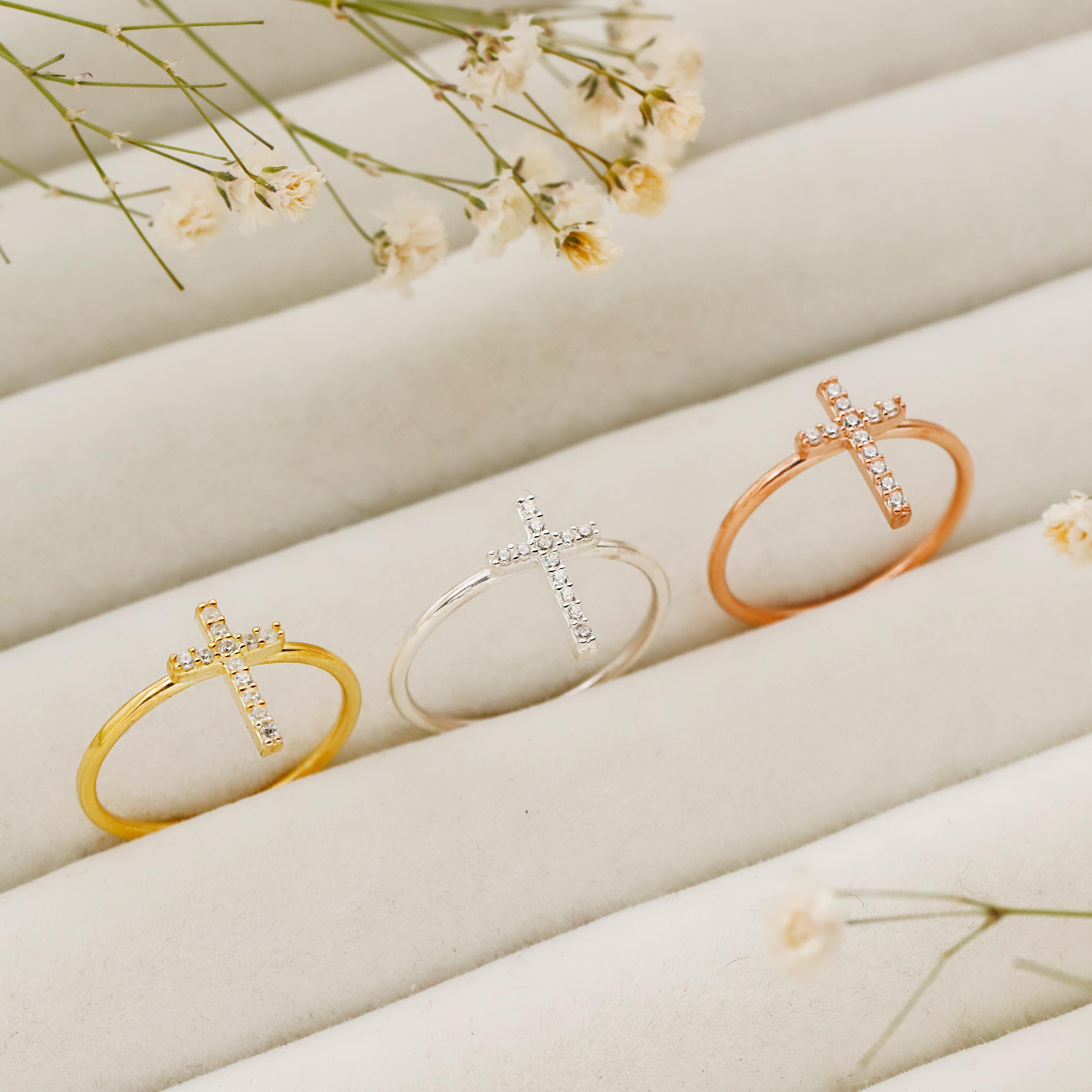 925 Sterling Silver Cross Ring | Dainty Diamond Accent Jewelry by SilverGoldandRose