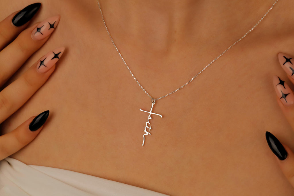 Personalized Faith Cross Name Necklace in Sterling Silver – Perfect Baptism Gift