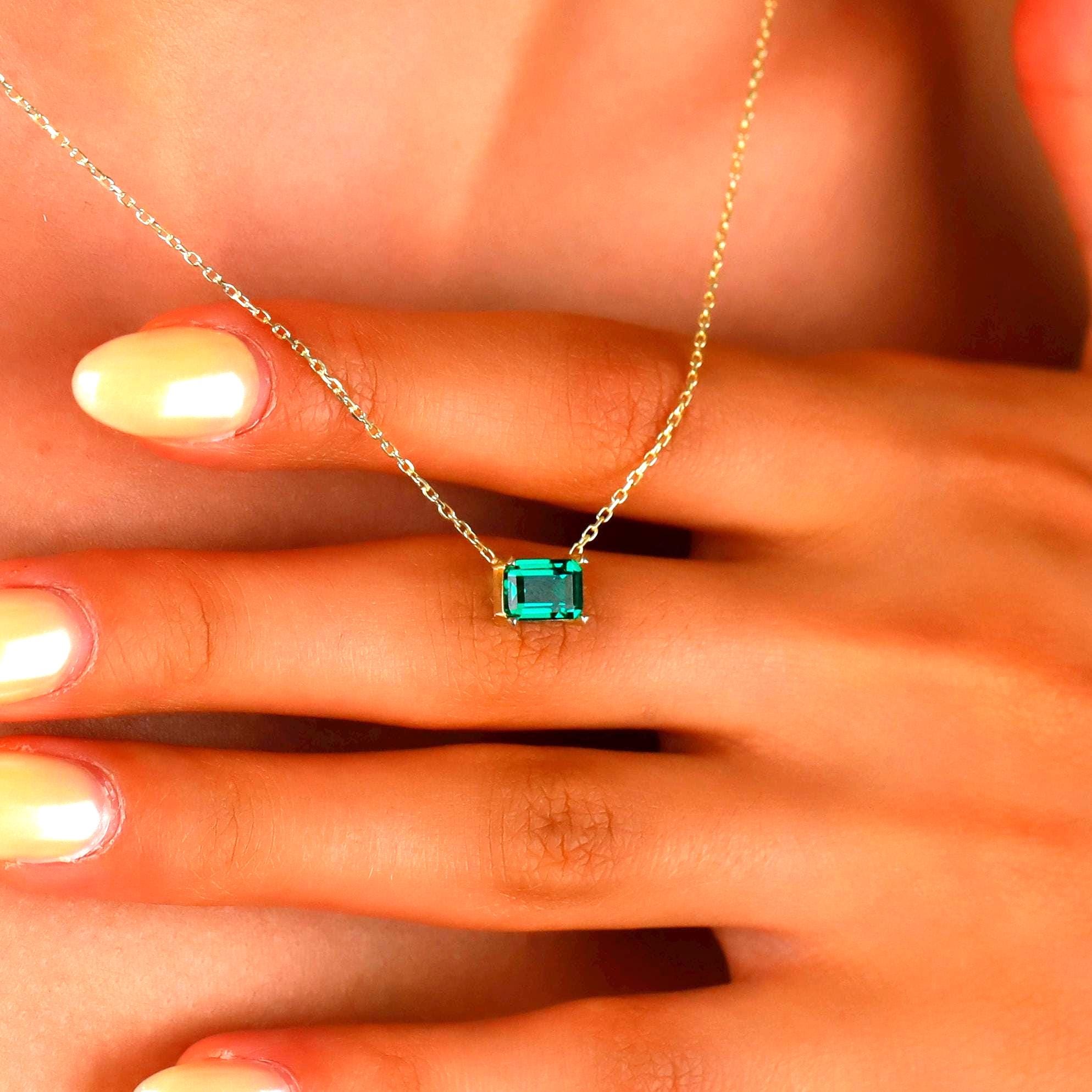 Baguette Birthstone Necklace Sterling Silver, Gold, and Rose Gold