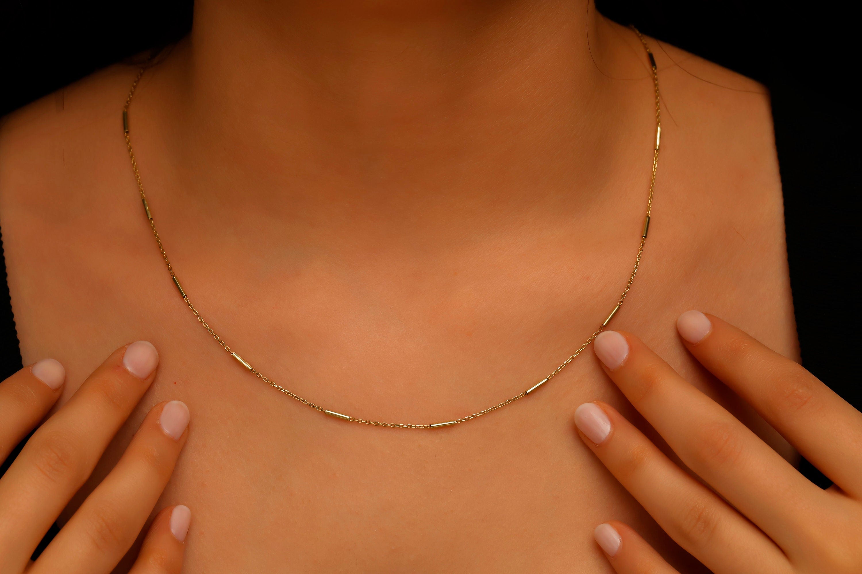 Shimmering Sterling Silver Satellite Choker Necklace - Dainty Bar Chain Elegance
