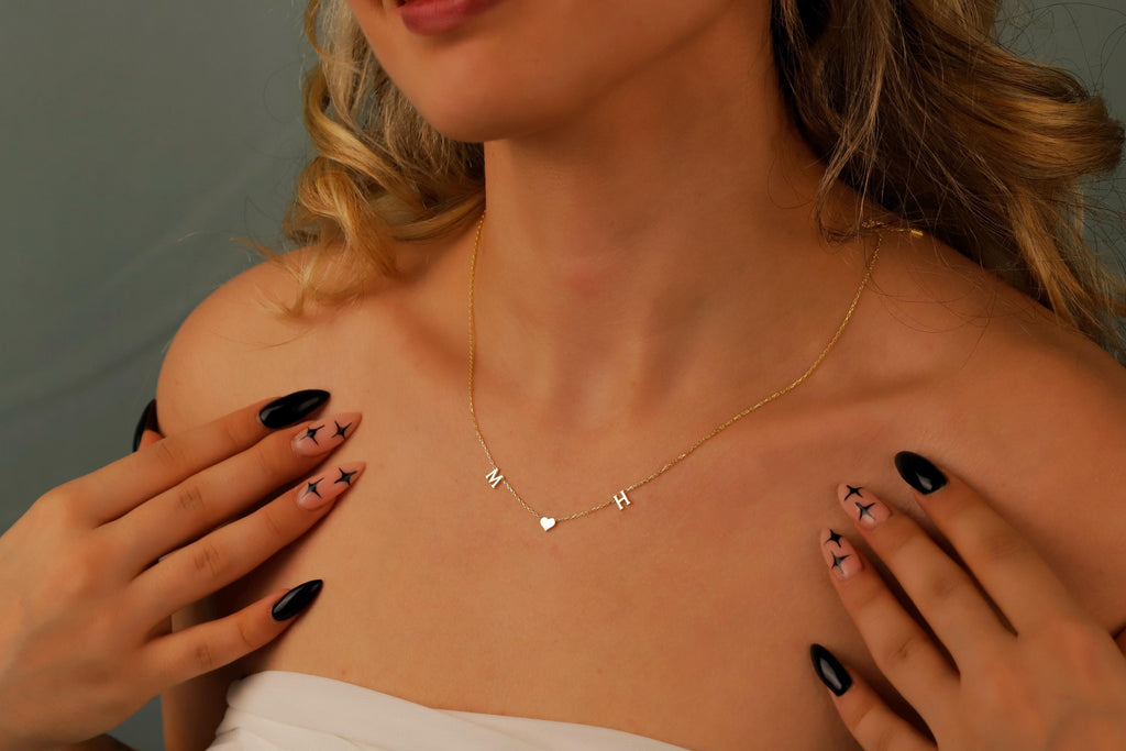 Heartfelt Initial Necklace by SilverGoldandRose - Sterling Silver, Waterproof &amp; Anti-Tarnish, Perfect for Personalization