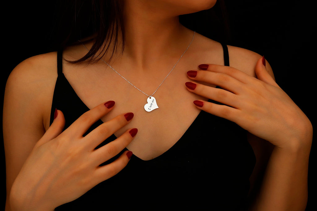 Personalized  Heartfelt Handwriting Engraved Pendant Necklace in 925 Sterling Silver