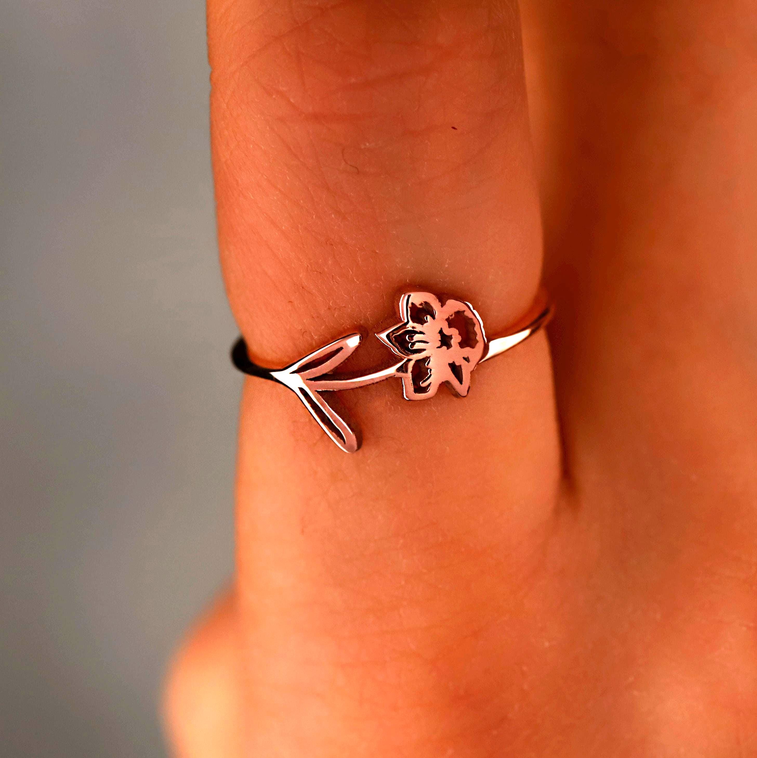 Personalized Birth Flower Ring | Custom Sterling Silver Floral Jewelry by SilverGoldandRose