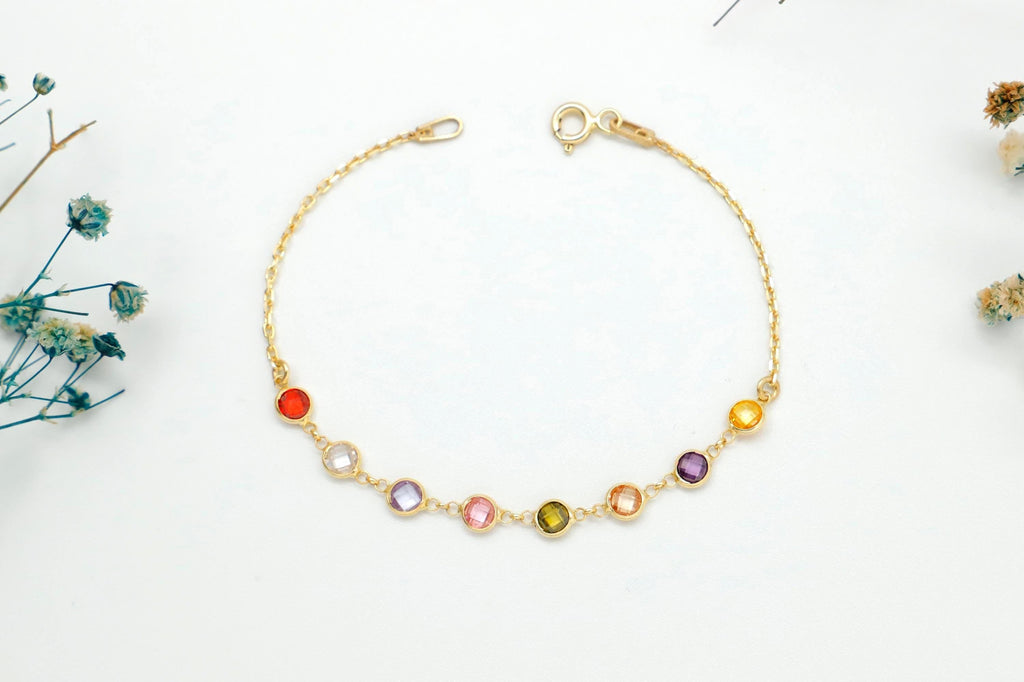 14K Gold Vermeil Colorful Natural Stone Bracelet