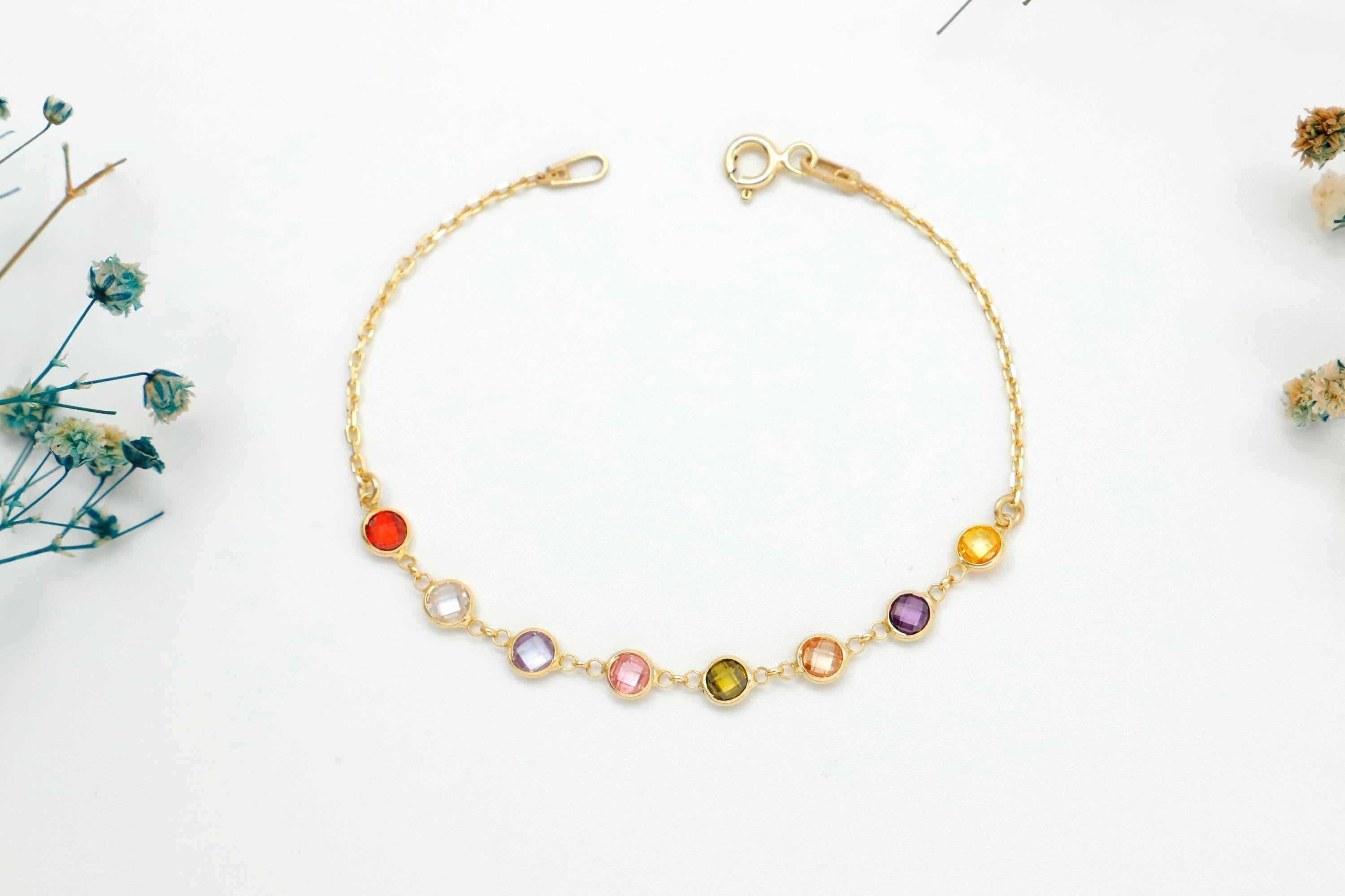 14K Gold Vermeil Colorful Natural Stone Bracelet