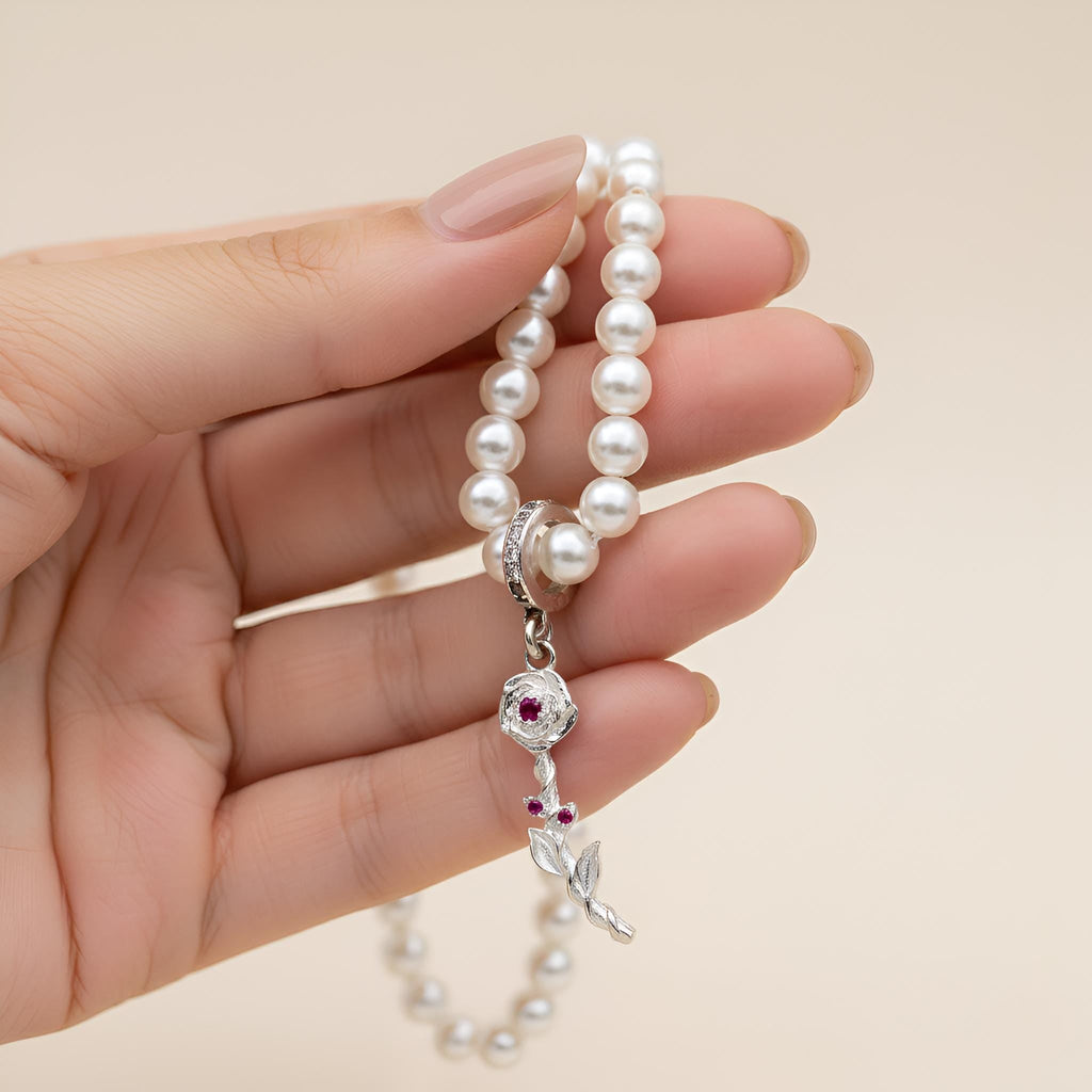 Pearl Bloom Necklace by SilverGoldandRose- Custom Birth Flower Pendant in Dainty Sterling Silver