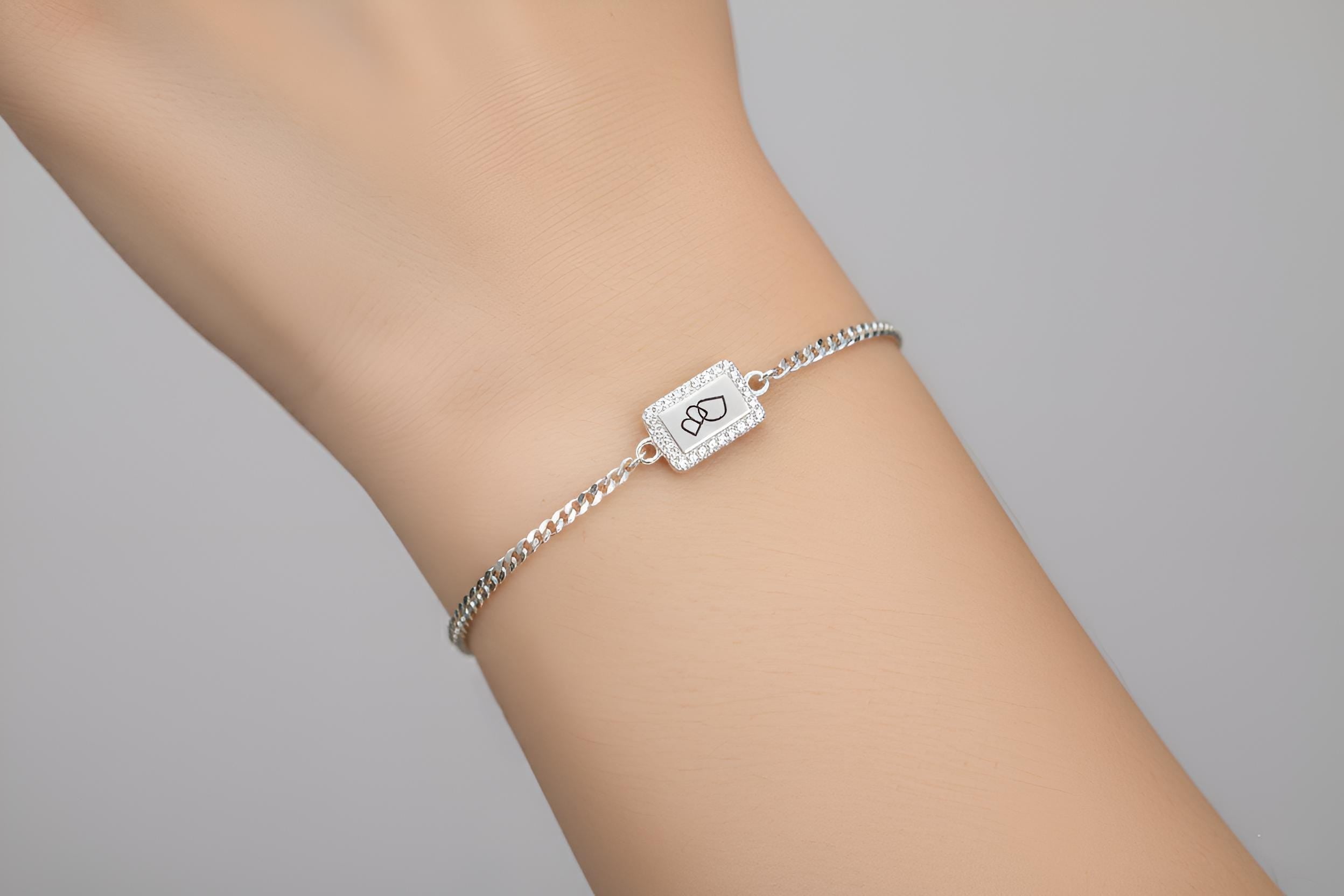 Personalized Sterling Silver with Pave Diamond Tag Bracelet