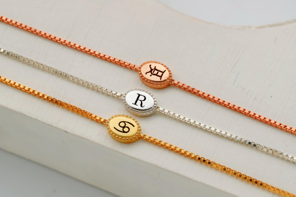 Silver Luster Personalized Tag Bracelet with Initial, Zodiac, or Letter Pendant