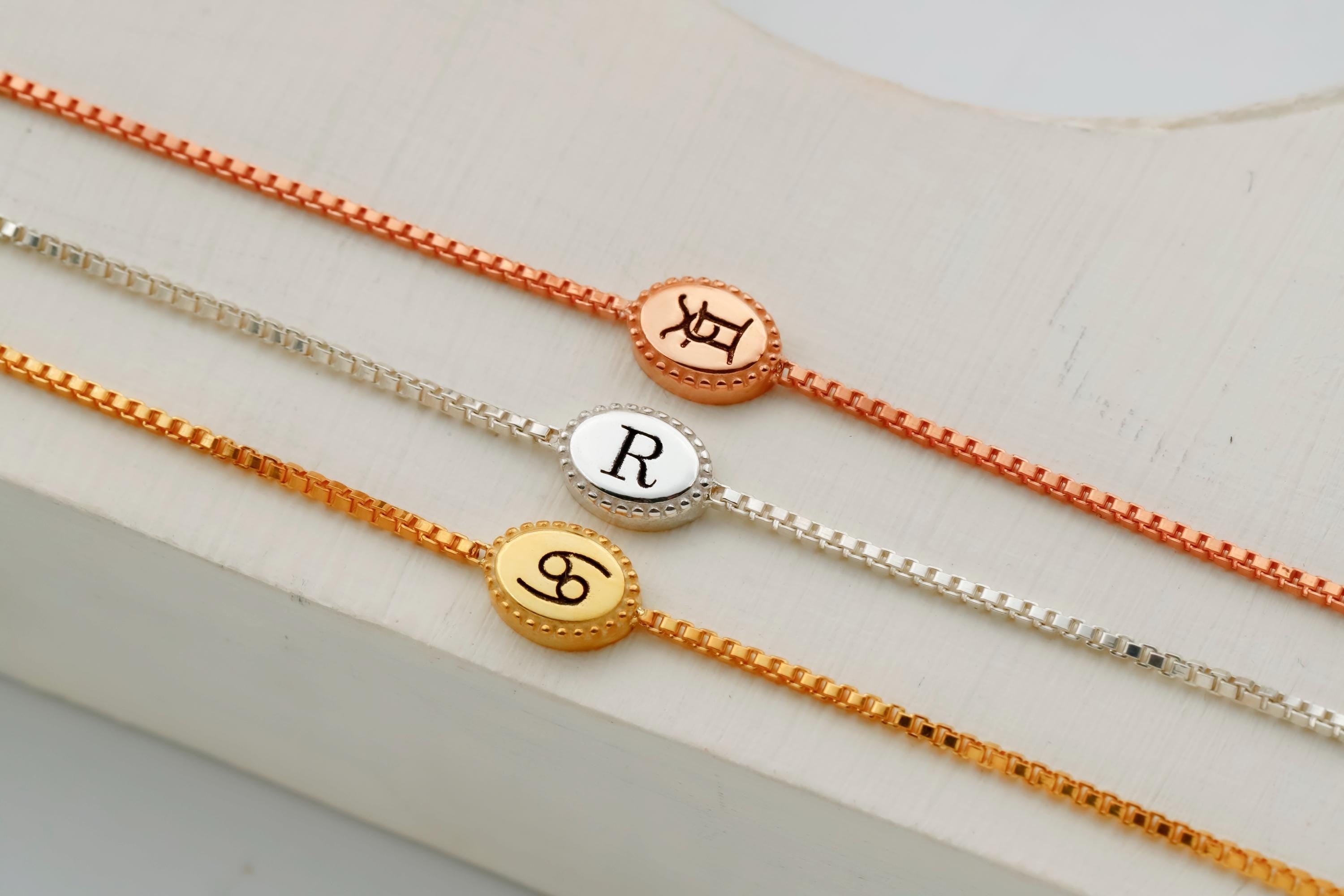 Silver Luster Personalized Tag Bracelet with Initial, Zodiac, or Letter Pendant