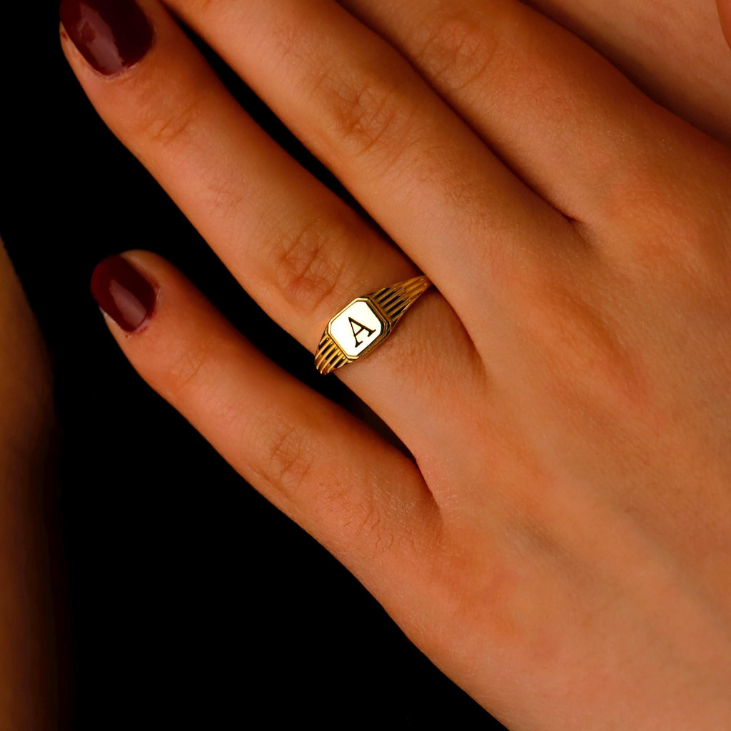 Personalized Initial Signet Ring in 14K Gold, Rose, and Sterling Silver