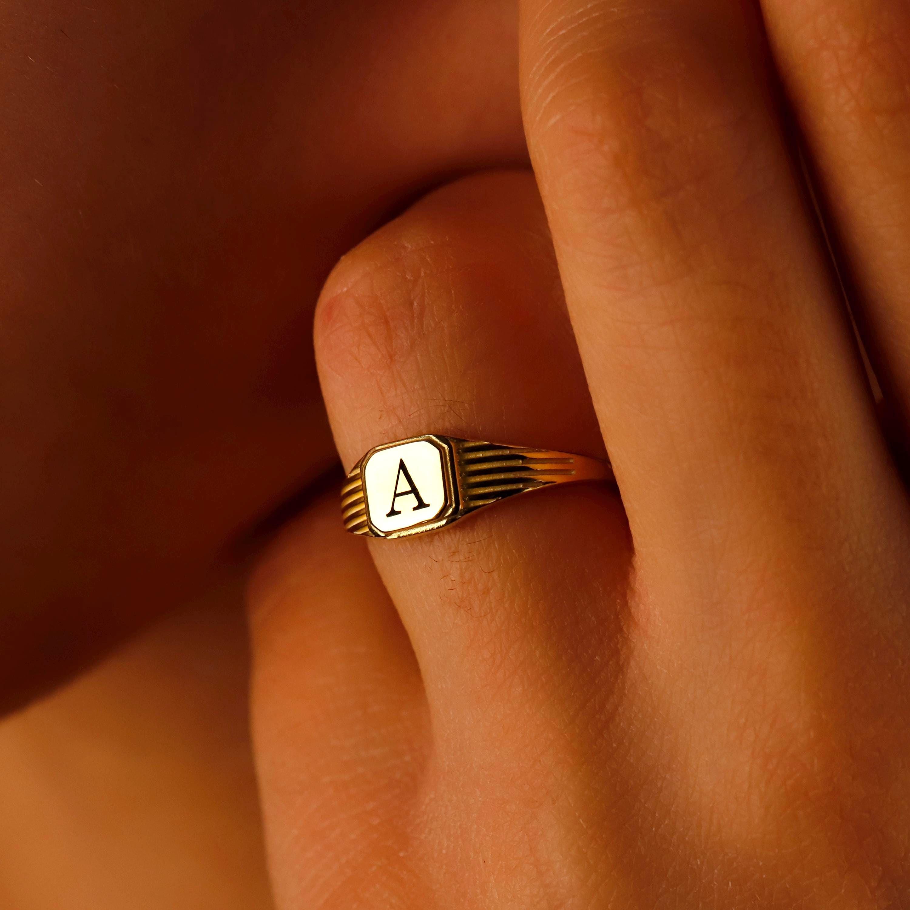 Personalized Initial Signet Ring in 14K Gold, Rose, and Sterling Silver
